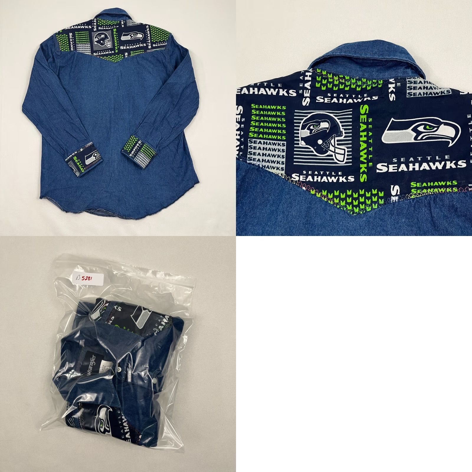 Wrangler VINTAGE Seattle Seahawks Shirt Mens L Custom Pearl Snap Denim Wrangler Western Patchwork Size US L / EU 52-54 / 3 - 8 Thumbnail