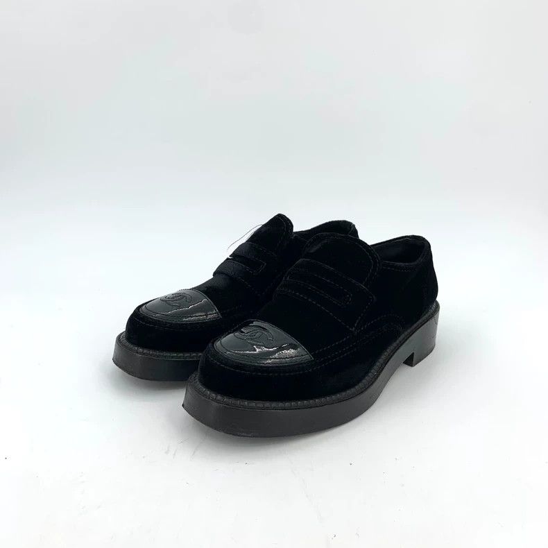 Chanel Chanel Black Velvet Patent Leather Loafers - dmc Size US 8 / EU 41 - 1 Thumbnail