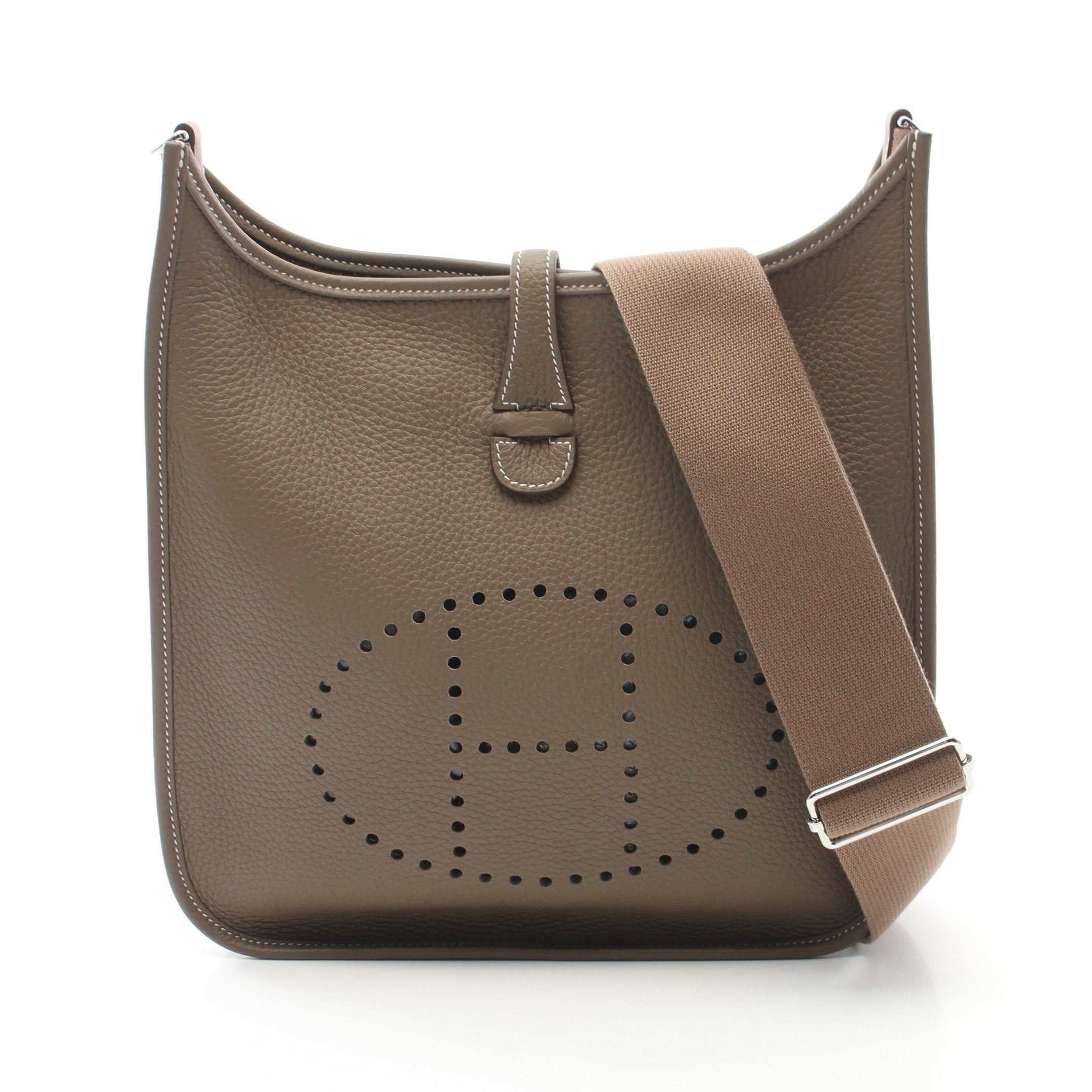 Hermes Hermes Evelyn 3 Troyes Pm Shoulder Bag Clemence Leather Gray Brown Silver Hardware Double Engraved Size ONE SIZE - 1 Thumbnail
