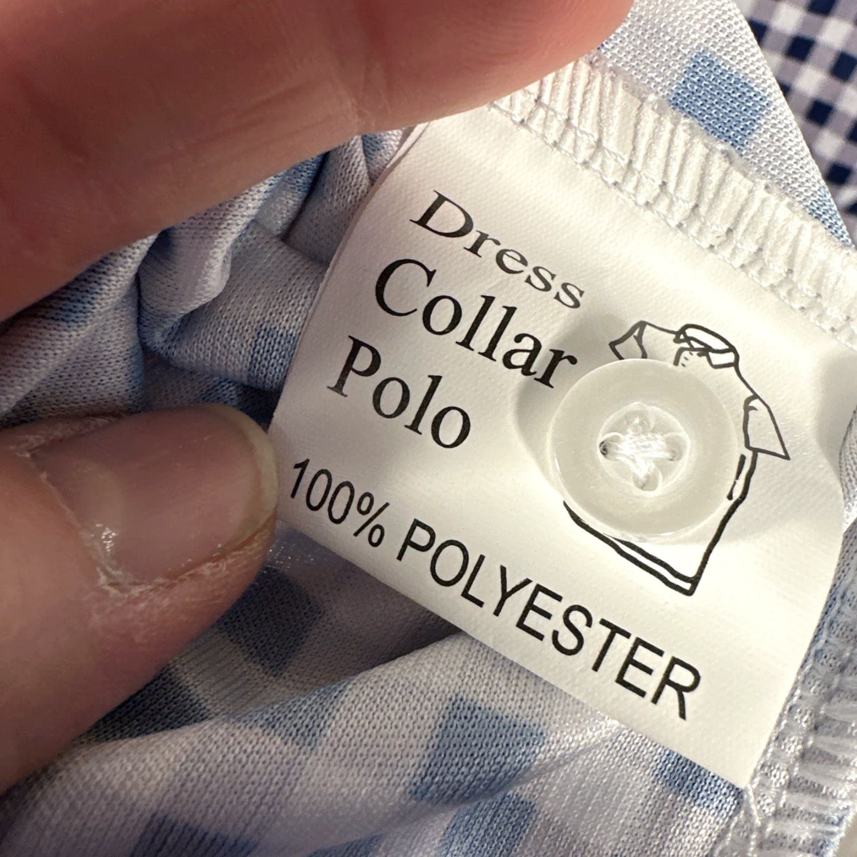 CO Collars & Co Dress Collar Polo Shirt S Navy Gingham Stretch Golf Button Down Short Sleeve Men Regular 100% Polyester Blue Size 36R - 5 Thumbnail