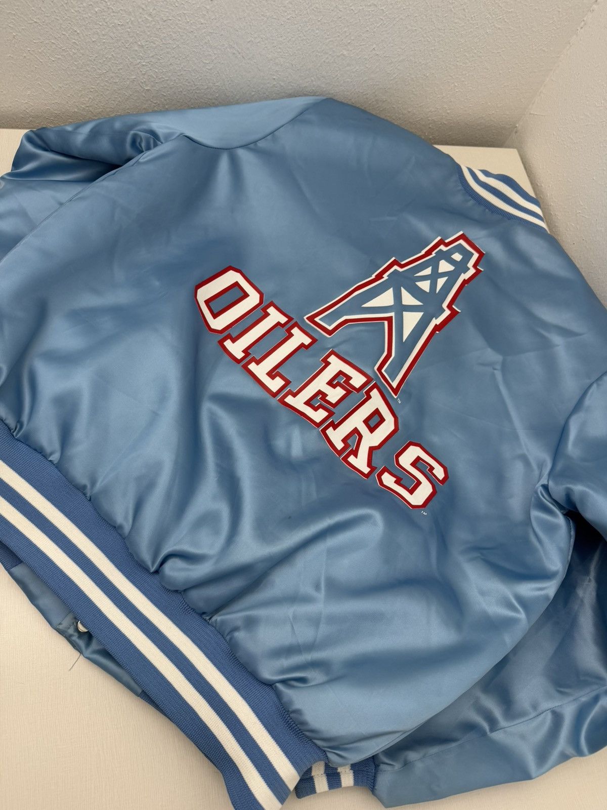 NFL Vintage 80s Houston Oilers Satin Bomber Jacket Locker Line L Size US L / EU 52-54 / 3 - 10 Thumbnail