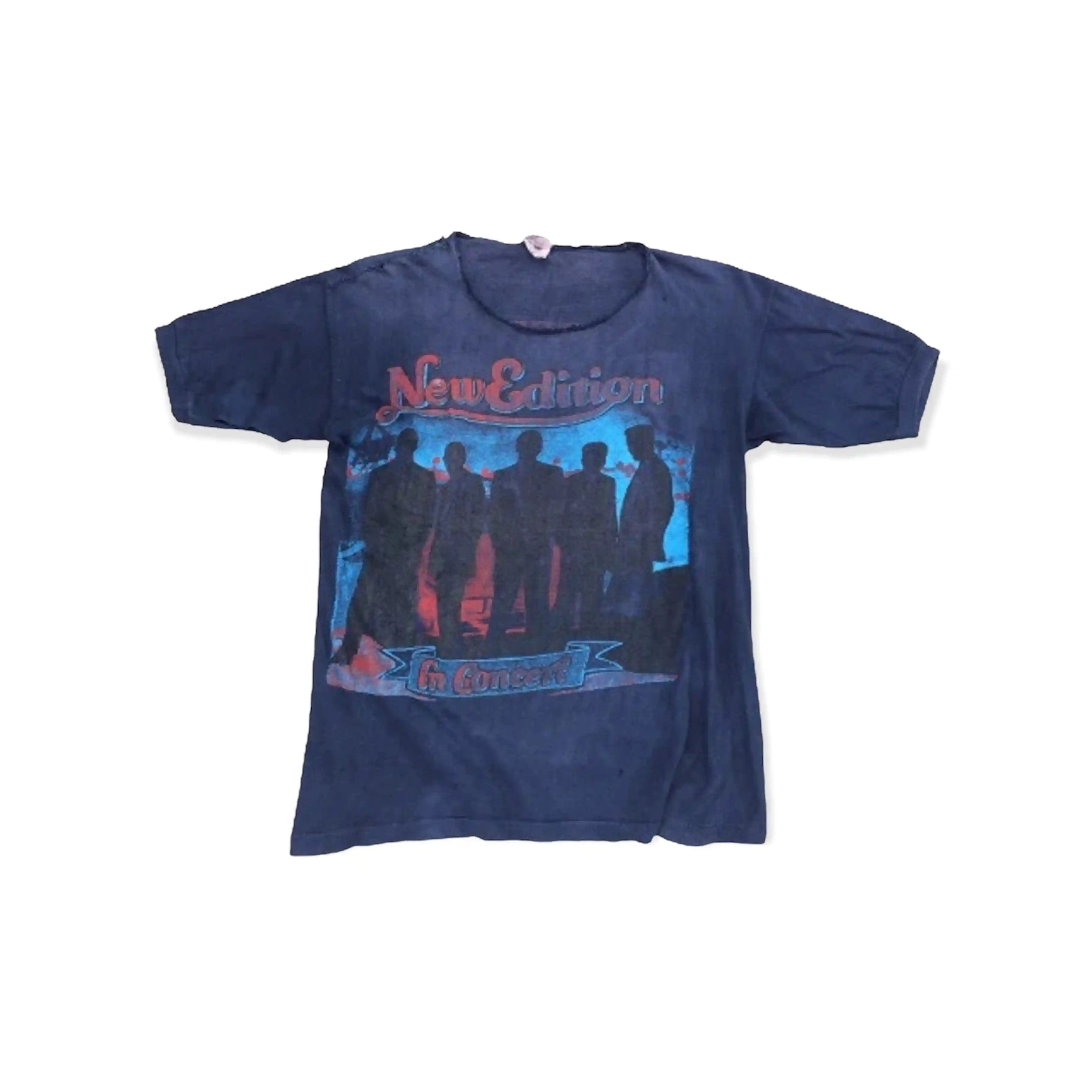 image of Band Tees x Rap Tees Vintage Distressed 80's New Edition In Concert Rap Tees in Faded Blue (Size Sm