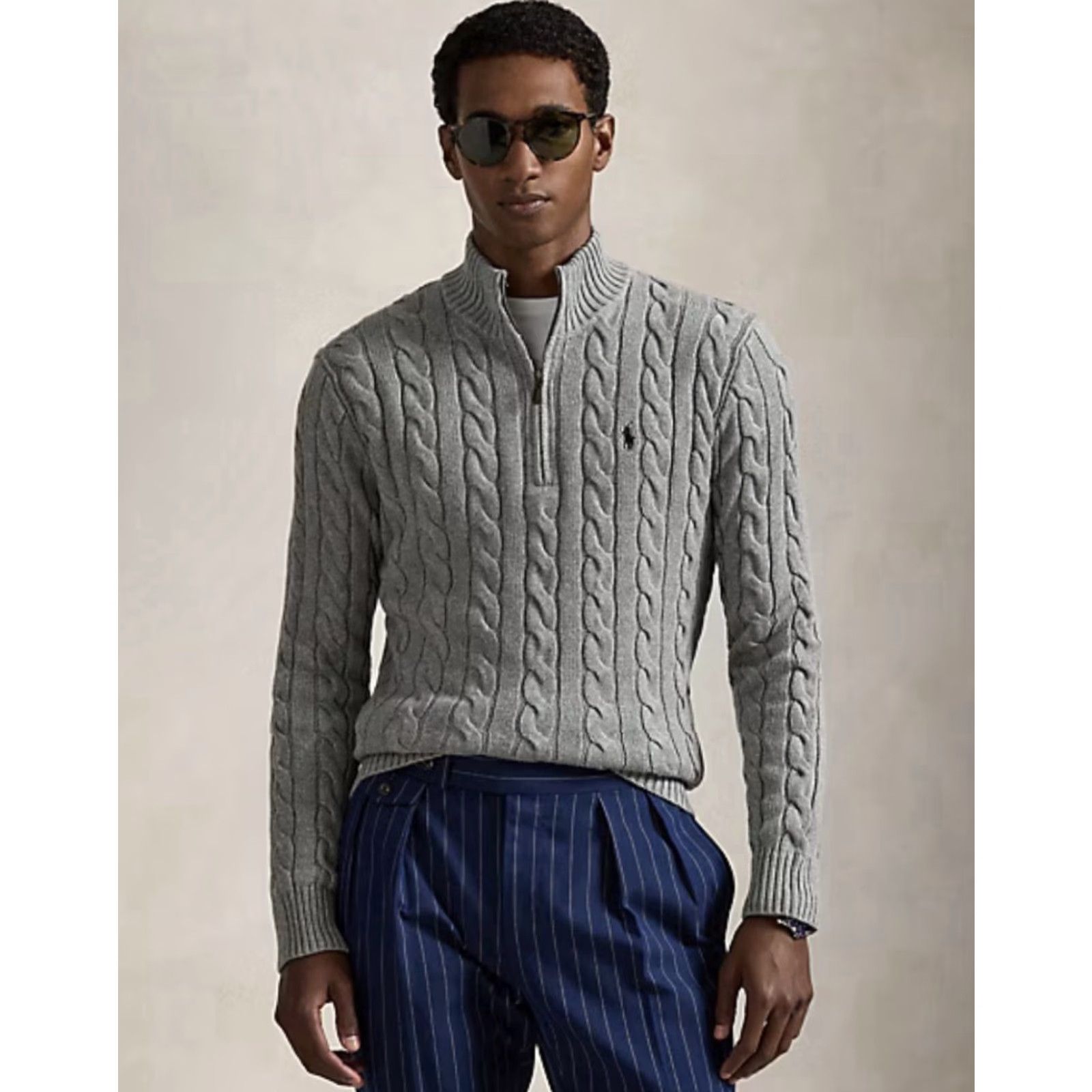 Polo Ralph Lauren VINTAGE Polo Ralph Lauren Cable-Knit Cotton Quarter-Zip Sweater in Grey Men Medium NWT Size US M / EU 48-50 / 2 - 2 Thumbnail