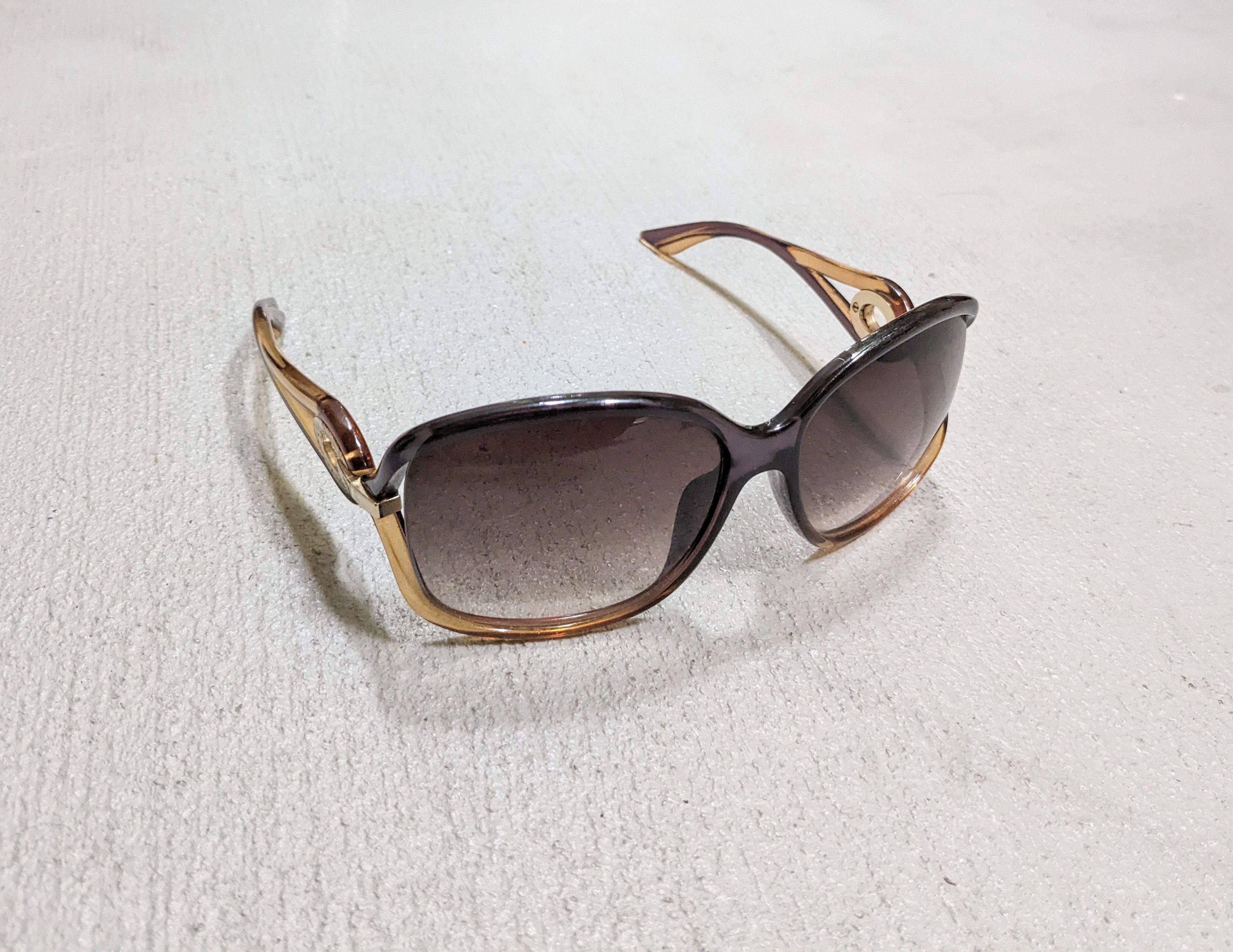 Dior × Vintage Christian Dior Sunglasses Brown Gradient Gold Oversized Size ONE SIZE - 2 Thumbnail