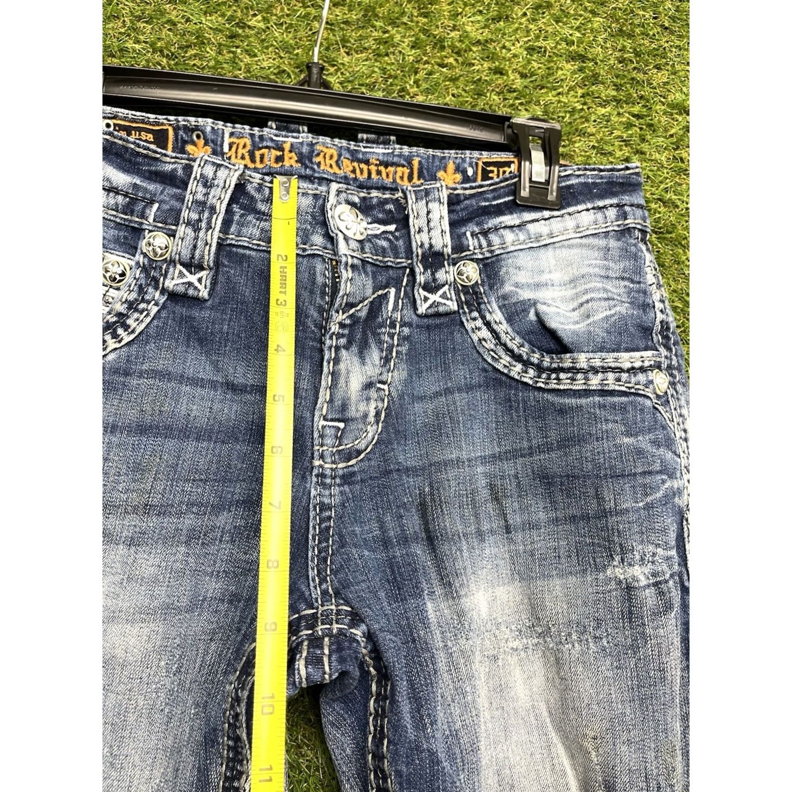 Vintage Rock Revival Jeans Mens 30 Straight Leg 5-Pocket Distressed Grunge Denim Blue Size US 30 / EU 46 - 6 Thumbnail