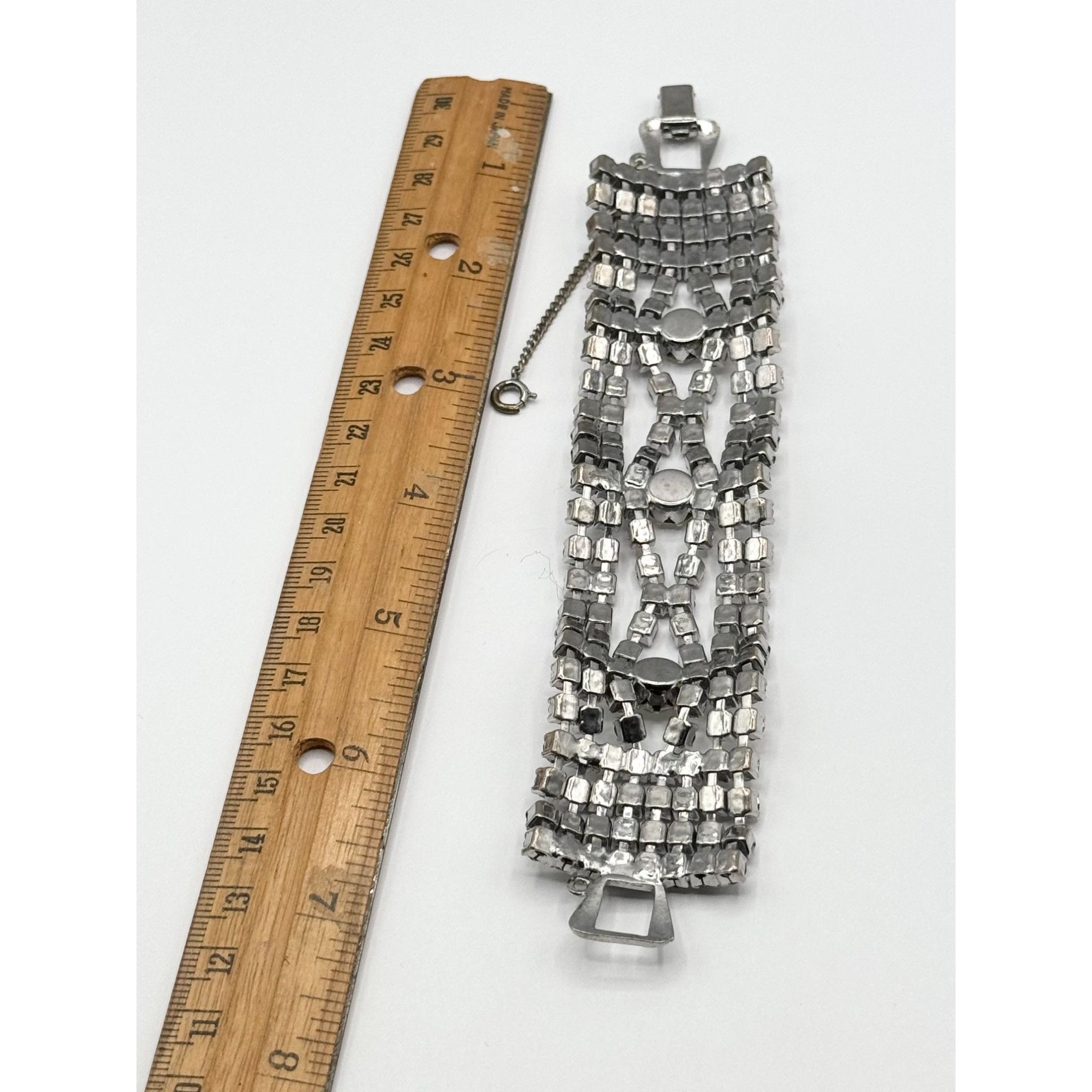 Vintage Vintage Oversized Wide Glass Rhinestone Bracelet Hollywood R Size ONE SIZE - 6 Thumbnail