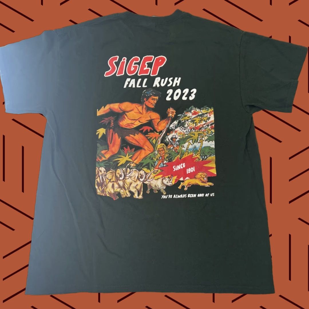 Gildan VINTAGE Sigma Phi Epsilon SigEp Fall Rush 2023 Tarzan Jungle Theme Shirt Large Size US L / EU 52-54 / 3 - 1 Thumbnail