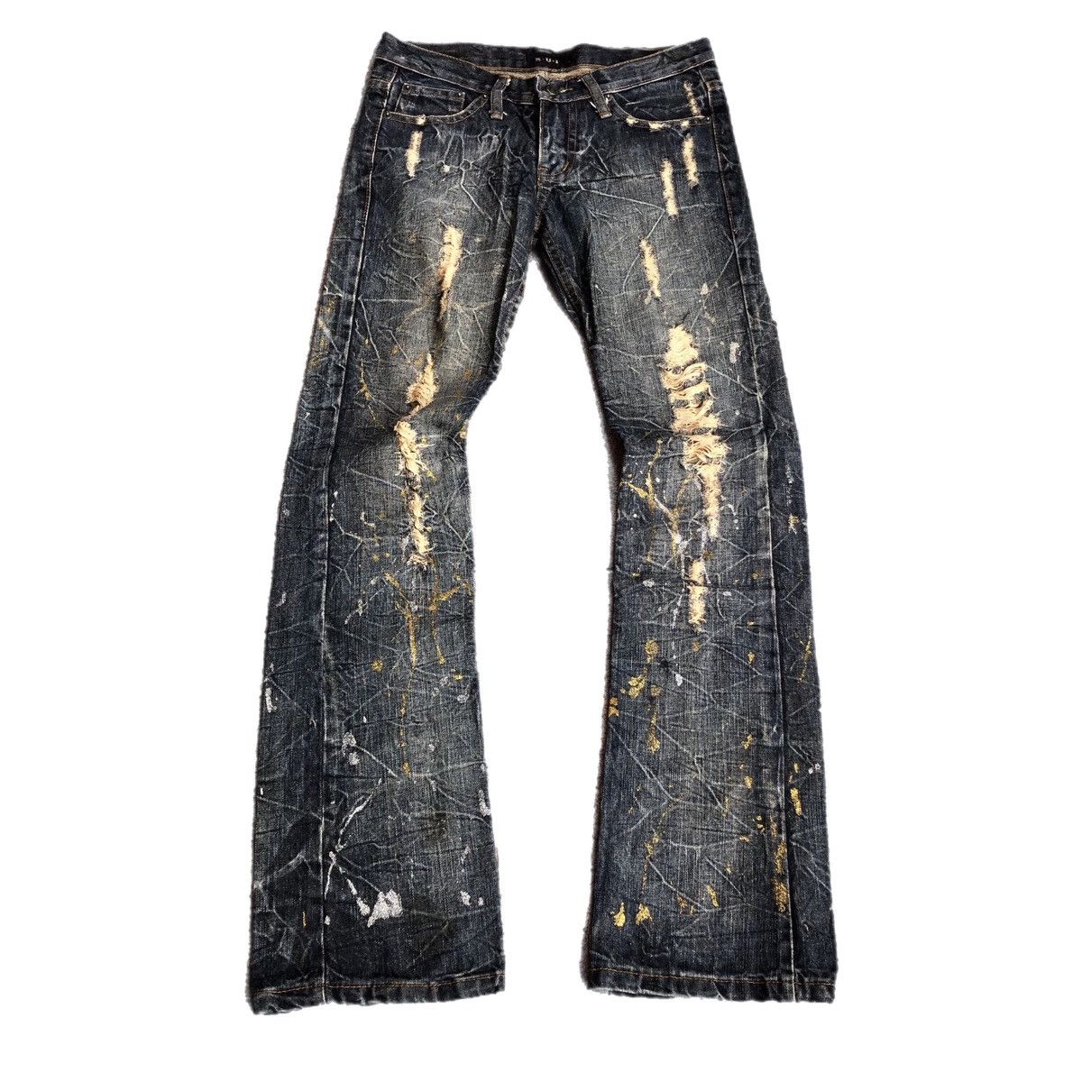 Japanese Brand Kui Super Flared Splatter Distressed Jeans Size US 30 / EU 46 - 1 Thumbnail