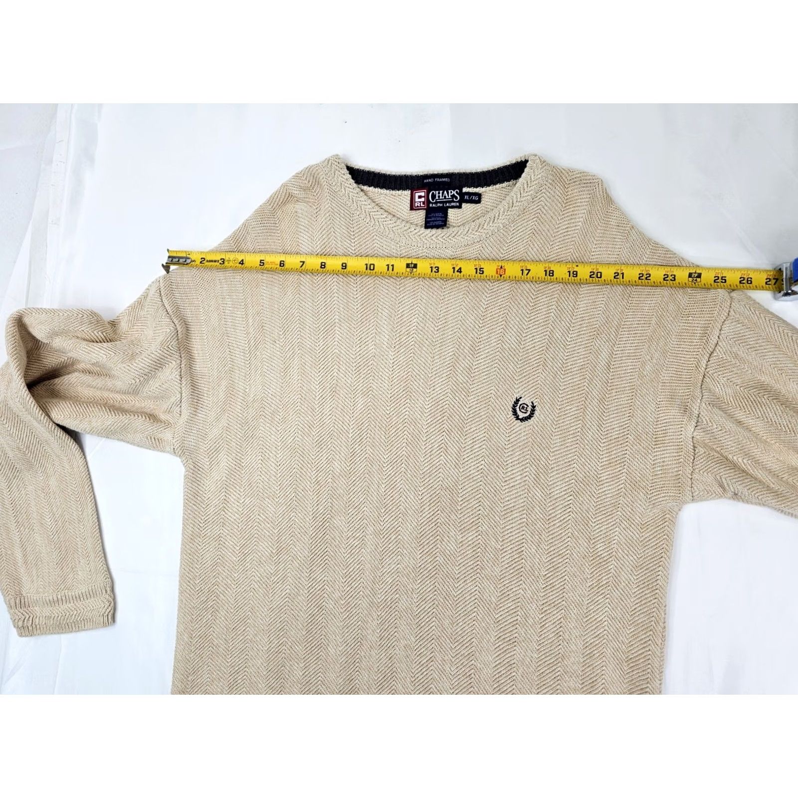 Chaps VTG Chaps Ralph Lauren Hand Frame Sweater Men L Herringbone Beige Ivory Knit Size US L / EU 52-54 / 3 - 6 Thumbnail