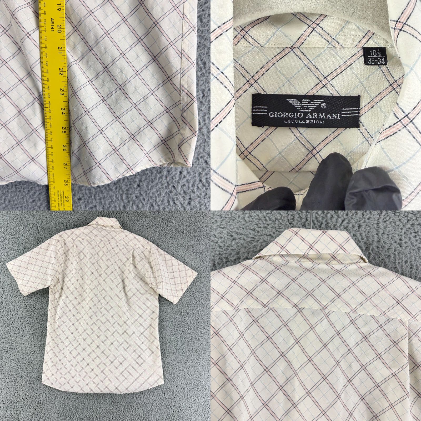 Giorgio Armani Vintage Giorgio Armani Lecollezioni Button-Up Shirt Mens L Ivory Plaid SS Size US L / EU 52-54 / 3 - 8 Thumbnail