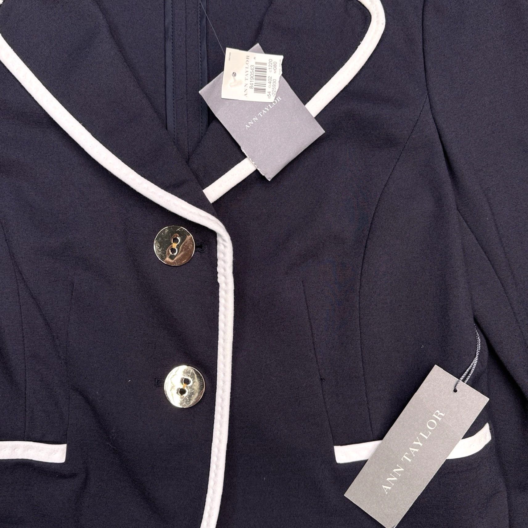 Ann Taylor Ann Taylor Blazer Womens 8 Navy Blue Gold Buttons Stretch New Size M / US 6-8 / IT 42-44 - 6 Thumbnail