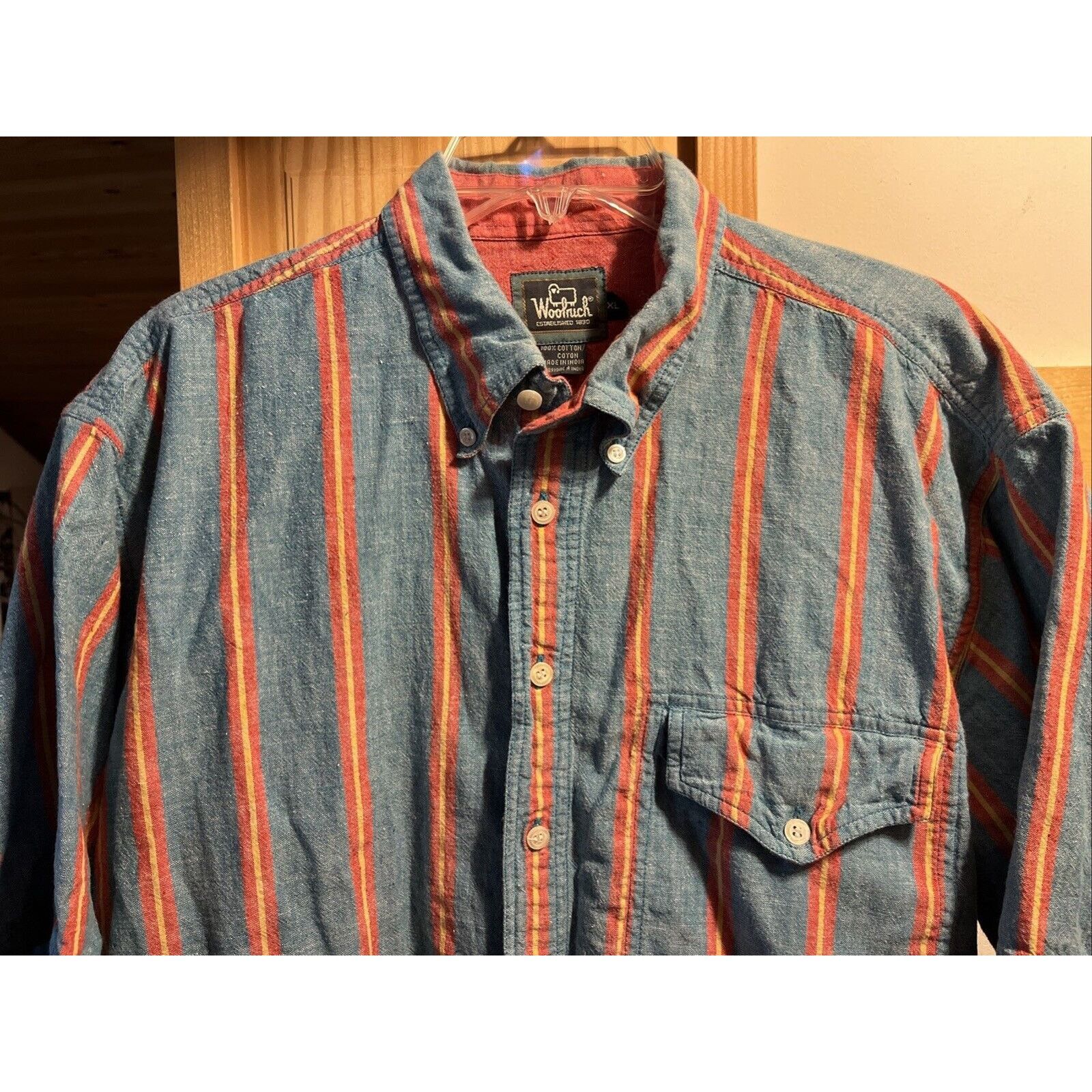 Woolrich Woolen Mills Woolrich VTG Shirt Mens XL blue Red striped button outdoors Size US XL / EU 56 / 4 - 4 Thumbnail