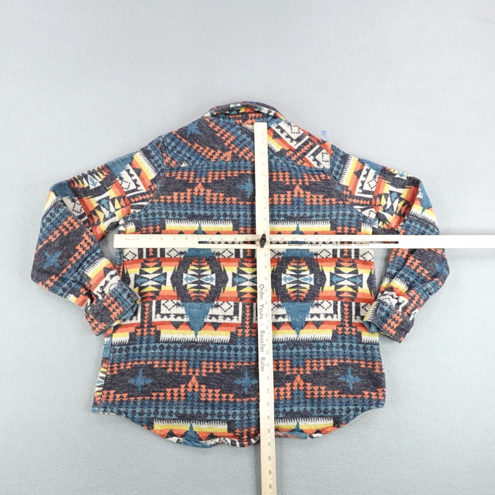 Denime Rock & Roll Denim Shacket Womens XL Blue Orange Southwestern Aztec Flannel Size XL / US 12-14 / IT 48-50 - 6 Thumbnail