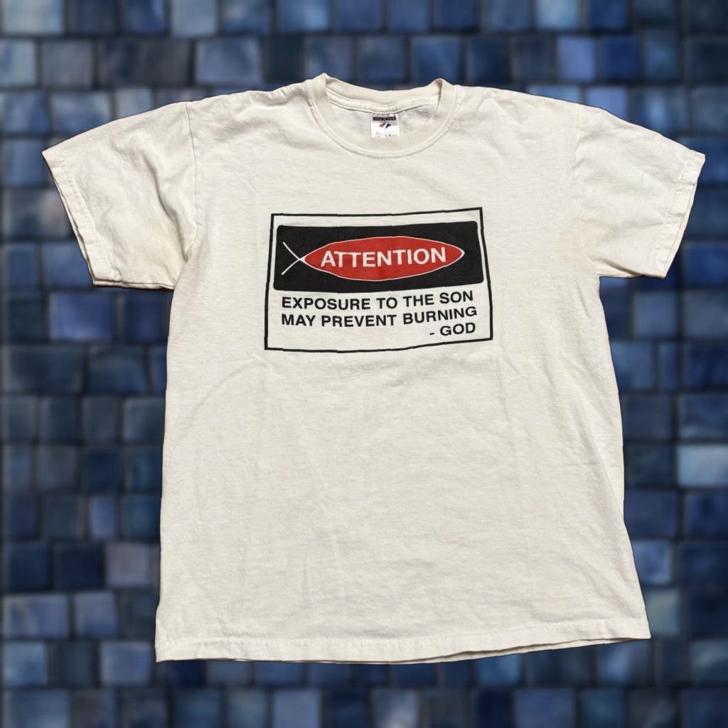 Jerzees VINTAGE Jerzees Heavyweight T-Shirt White Mens M Jesus God 90s Shirt Regular Short Sleeve Crew Neck Clothing Size US M / EU 48-50 / 2 - 1 Thumbnail