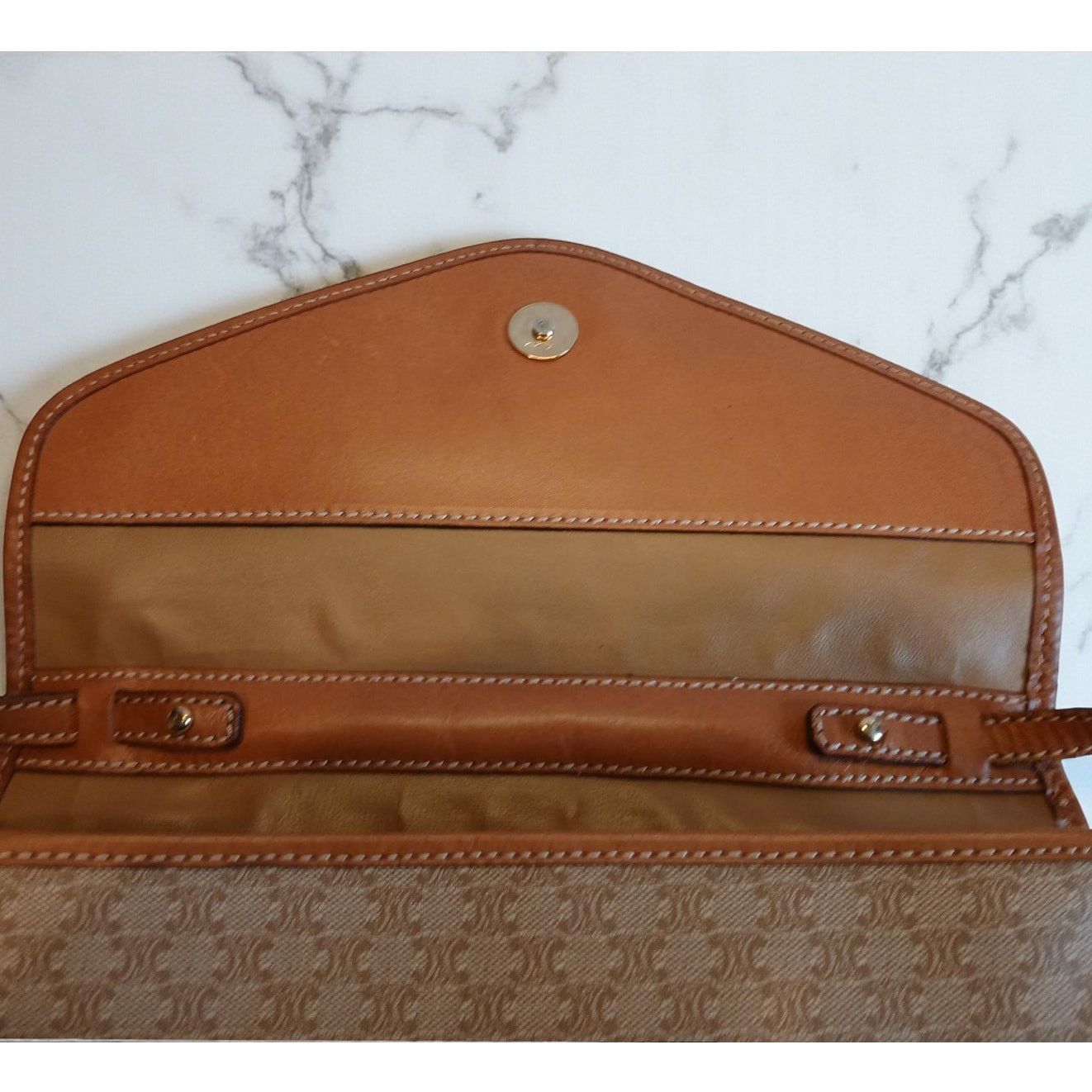 Celine Authentic Celine Triomphe Logo Macadam Beige Crossbody Bag Size ONE SIZE - 12 Thumbnail
