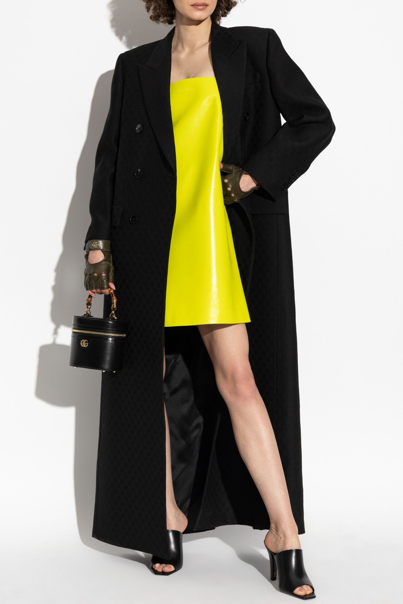 Gucci o1la5ras0526 GG Silk Wool Crepe Double-breasted Coat Black Size M / US 6-8 / IT 42-44 - 2 Thumbnail