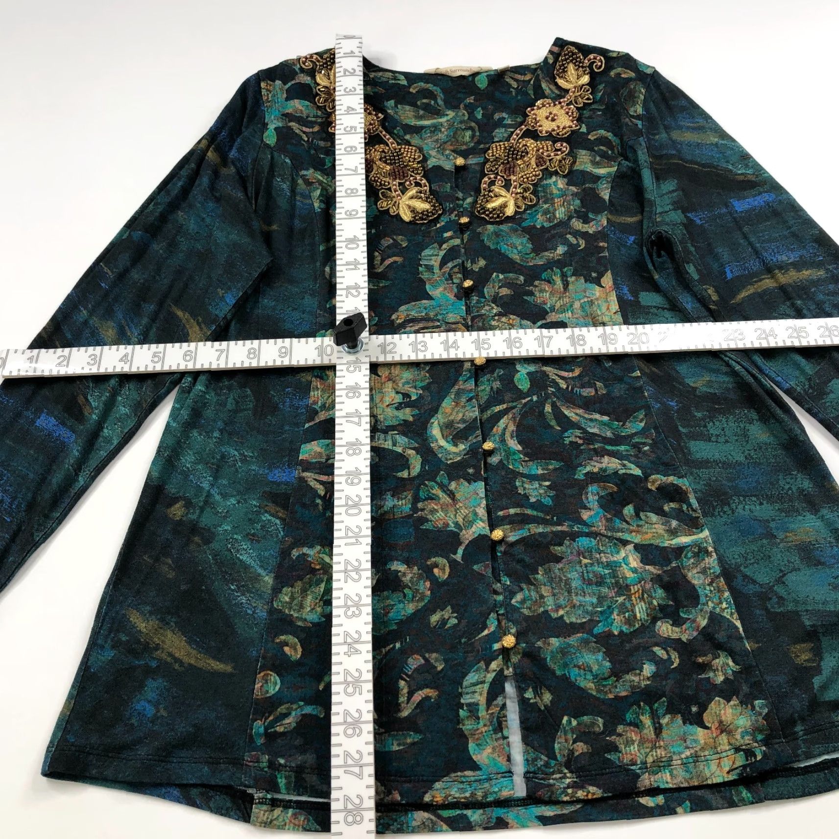 Soft Surroundings Soft Surroundings Blouse Shirt Tunic Womens M Green Beaded Button Top 2FN85 Del Bosque Starry Night Mint Fantasy Vintage: No Size M / US 6-8 / IT 42-44 - 4 Thumbnail