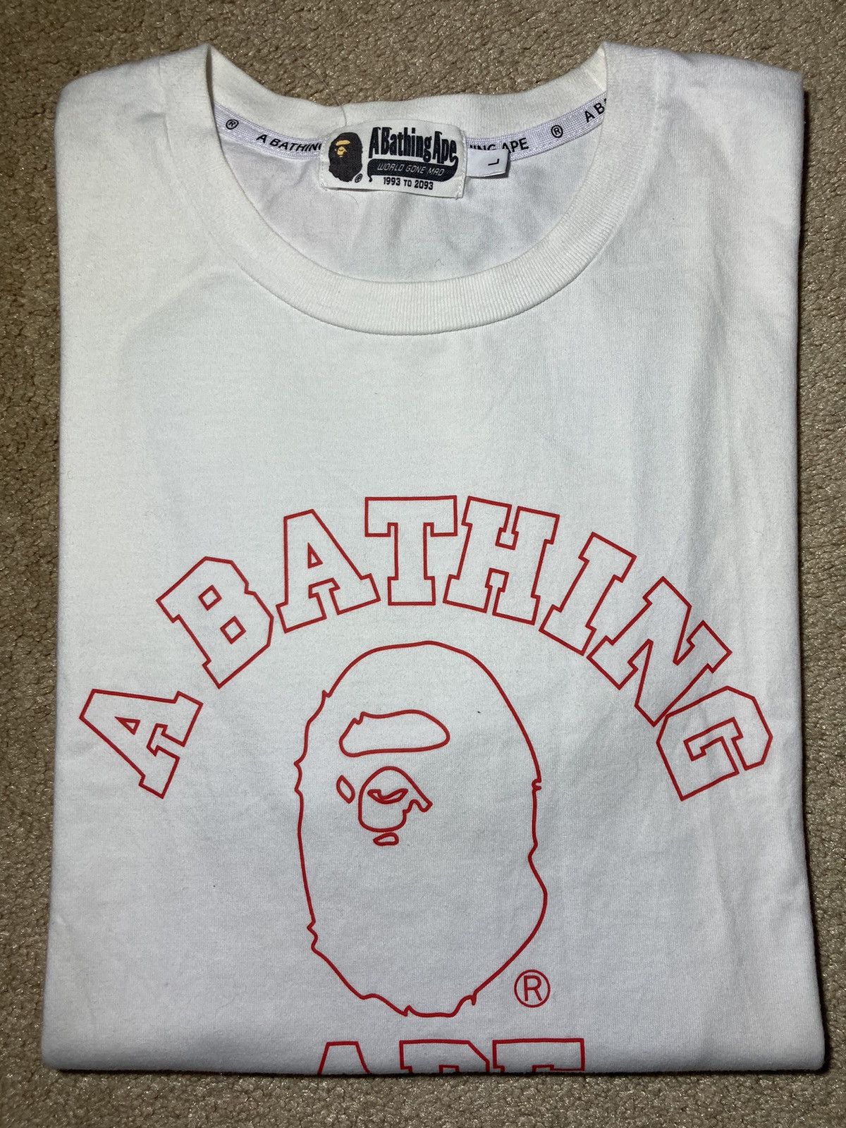 Bape 2015 Bape Split Cut Reconstructed Tee White College Logo OG Size US L / EU 52-54 / 3 - 1 Thumbnail