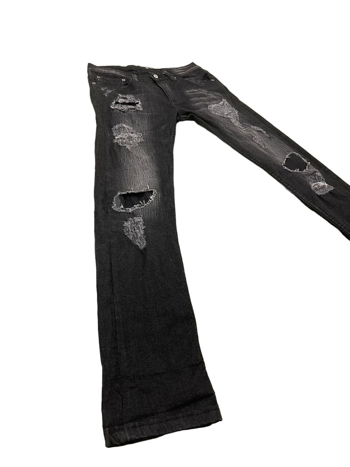 Japanese Brand Distress Jeans K.U.I. Faded Black Skinny Stretch Denim 8🟦6 Size US 31 - 2 Thumbnail