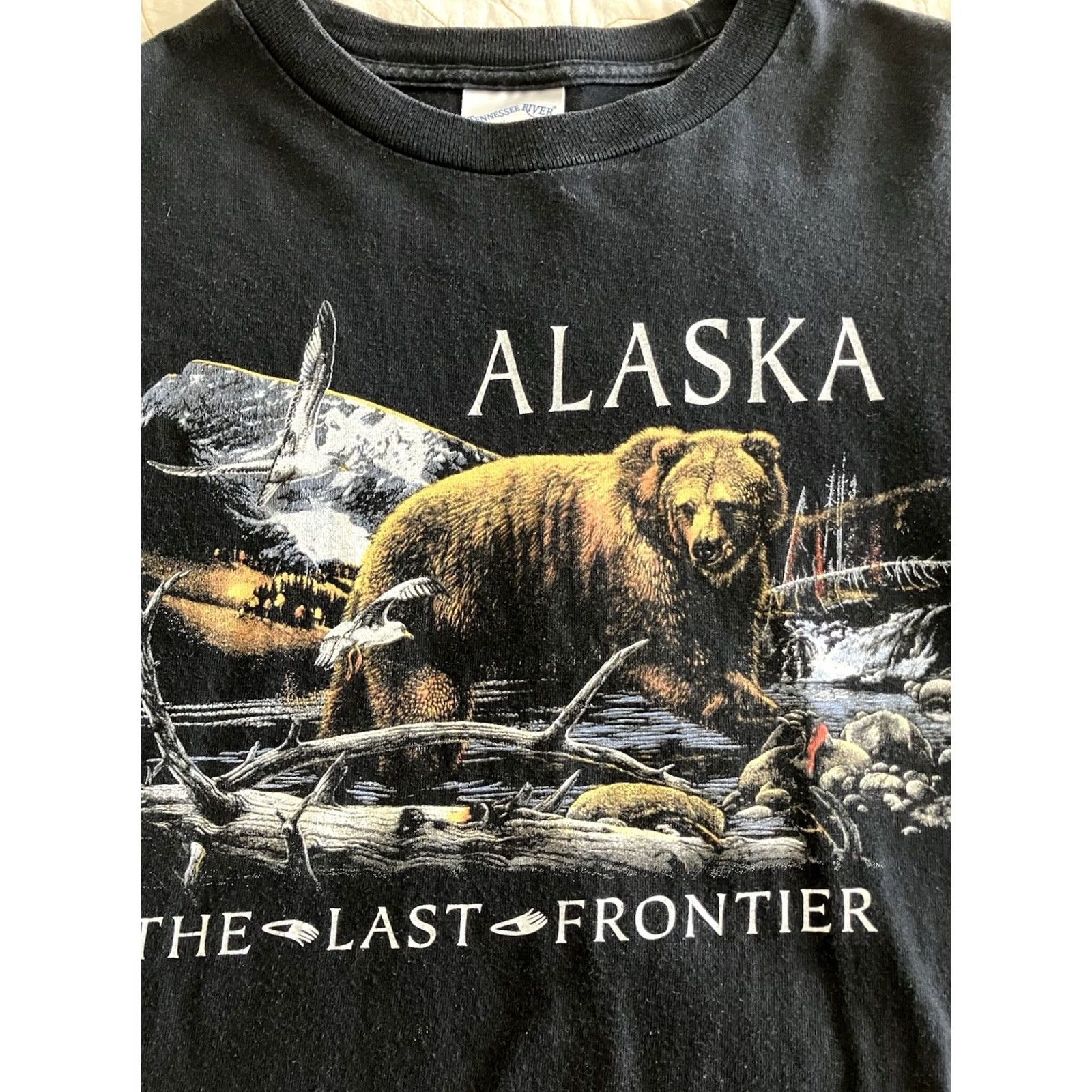 Vintage VINTAGE Alaska The Last Frontier Shirt XL Bear Grizzly Kodiak Birds Scene Mens T-Shirt Black Animals 80s Size US XL / EU 56 / 4 - 2 Thumbnail