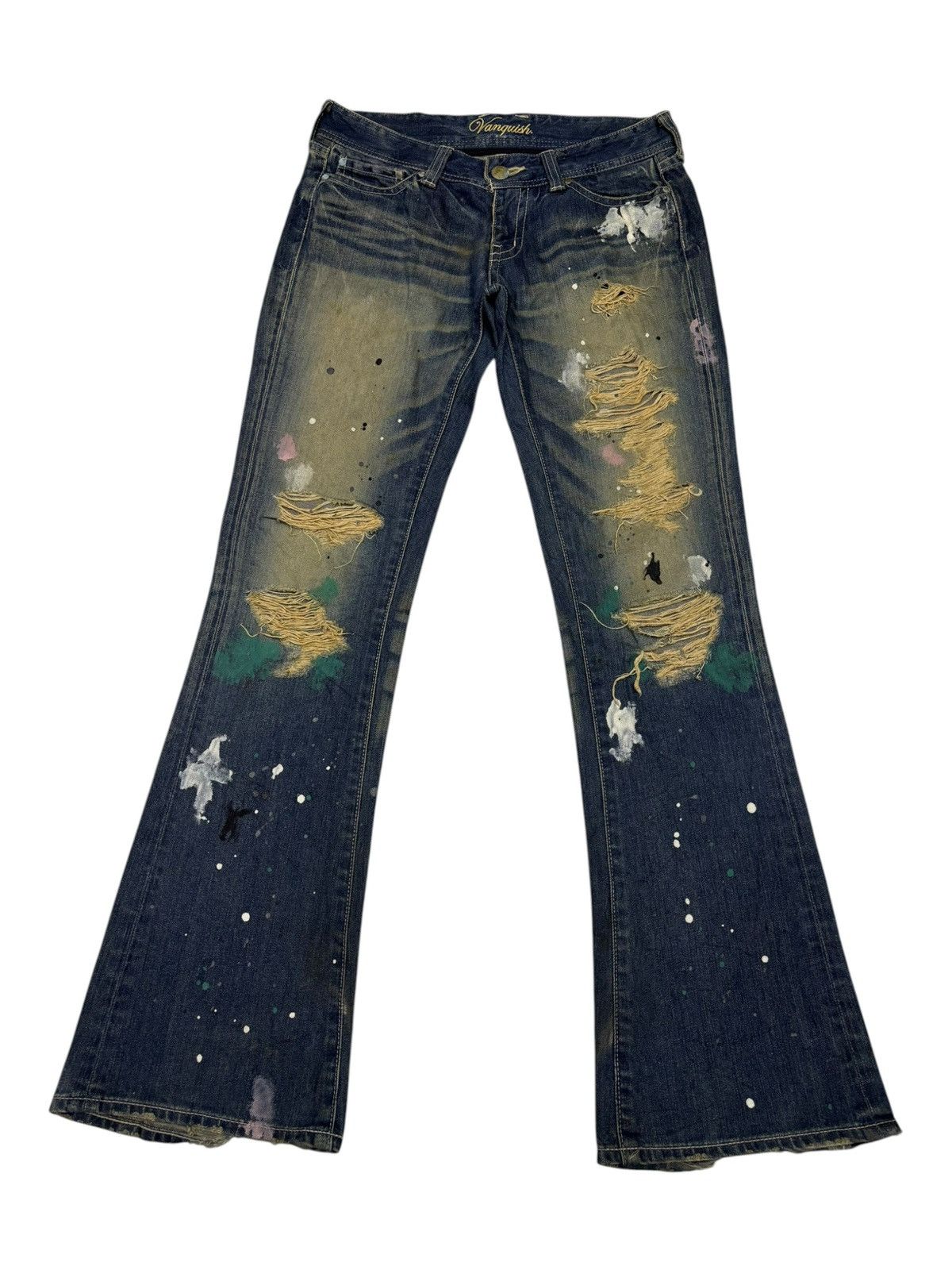 If Six Was Nine Flare Jeans Vanquish Paint Splatter Distressed Denim Size 32" / US 10 / IT 46 - 1 Thumbnail