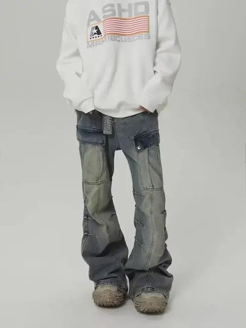 Japanese Brand × Jean Heavy-duty washed distressed pocket cargo straight-leg jeans Size US 32 / EU 48 - 4 Thumbnail