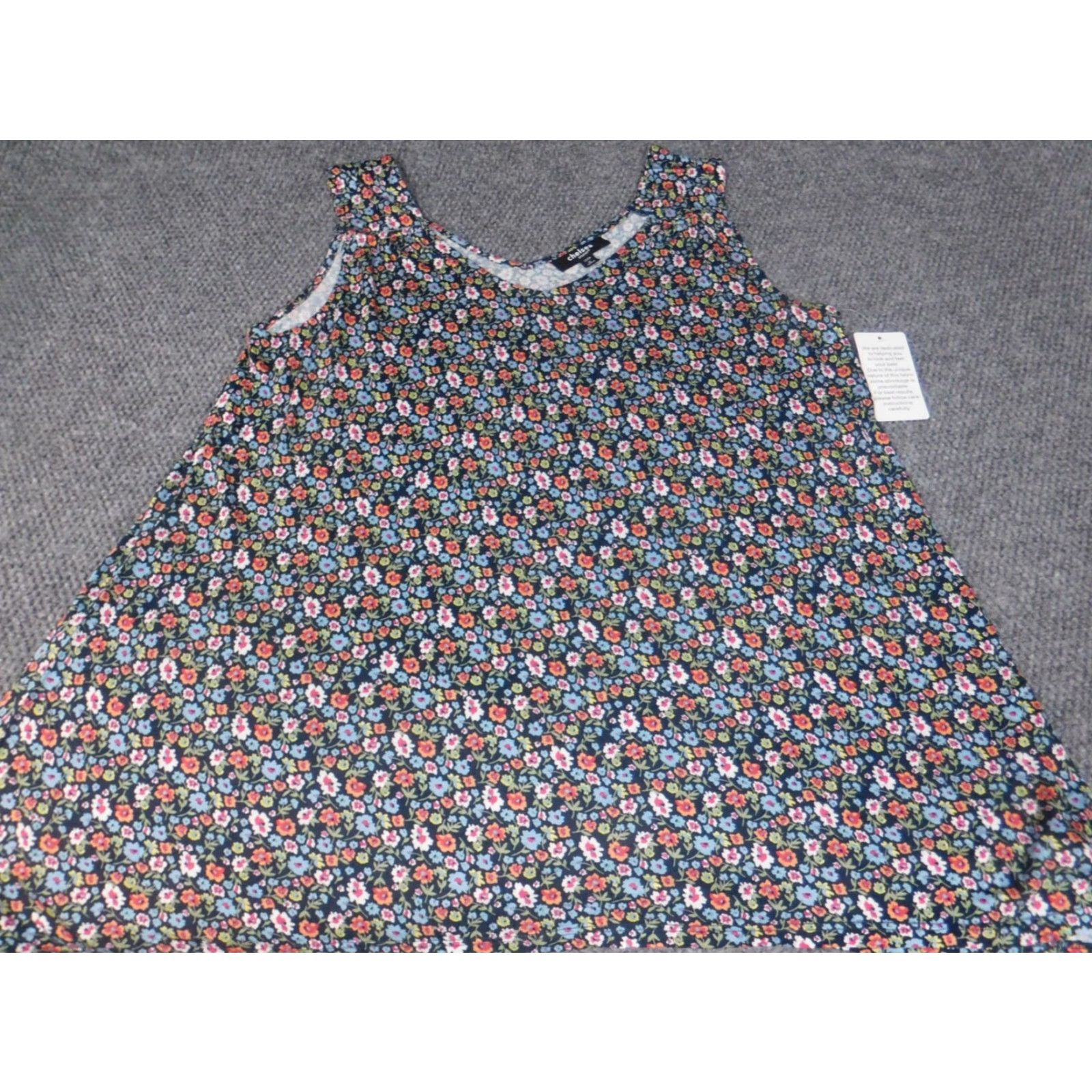 Vintage Chelsea Womens Blouse 1X Blue Pullover Stretch Casual Round Neck Sleeveless Button Rayon Floral Classic/Fitted Sleeve Plus Size Women Blouse Size XL / US 12-14 / IT 48-50 - 2 Thumbnail