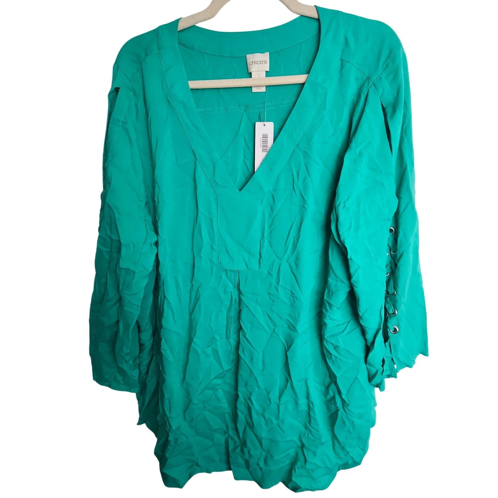 Chicos Chicos Womens V-Neck Blouse Lace Up Cold Shoulder Size 3 XL Size XL / US 12-14 / IT 48-50 - 1 Thumbnail