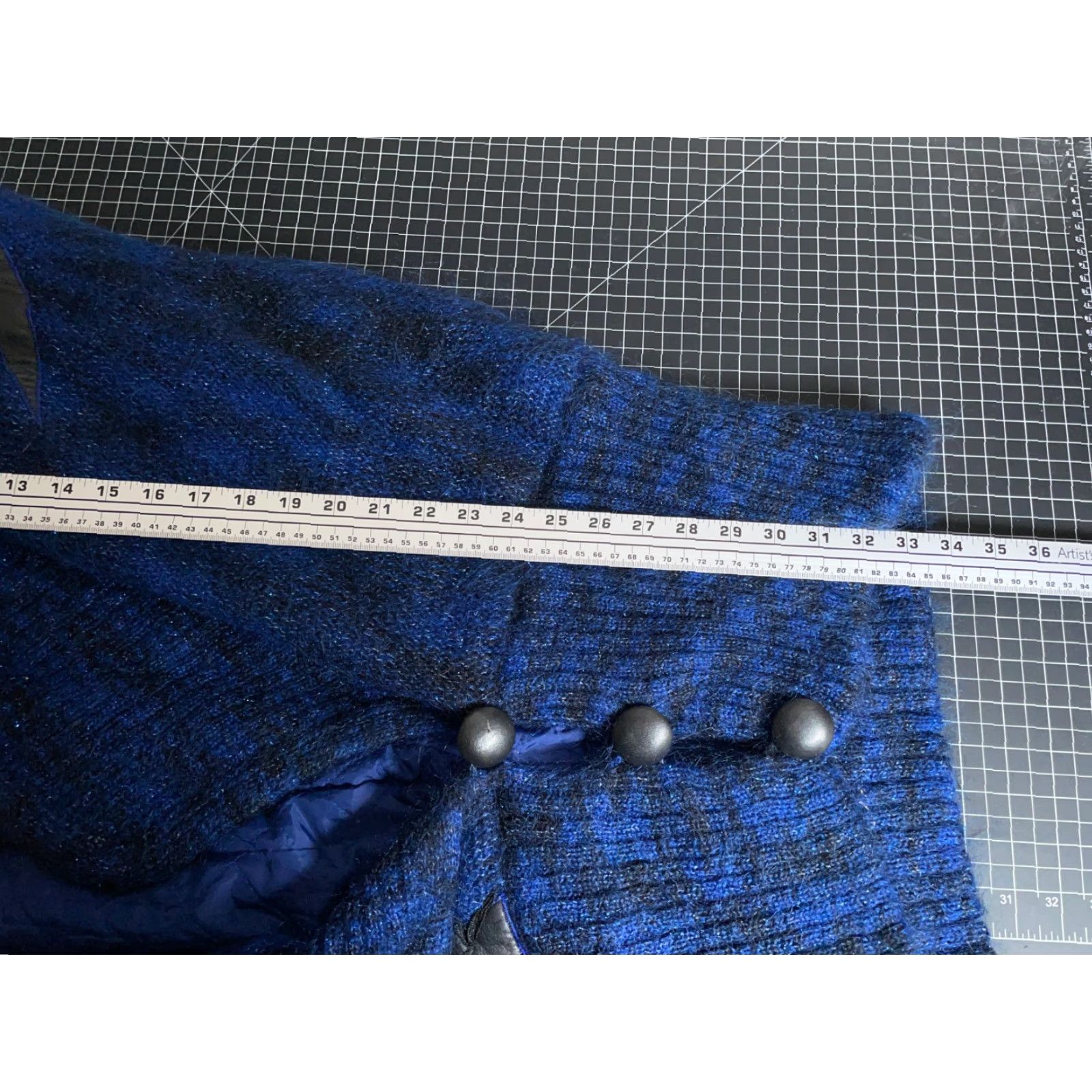 Vintage VINTAGE Edwards Cardigan Women's One Size Blue Mohair Oversized Shawl Collar Leather Trim Knitted Casual 90s Style Size ONE SIZE - 6 Thumbnail