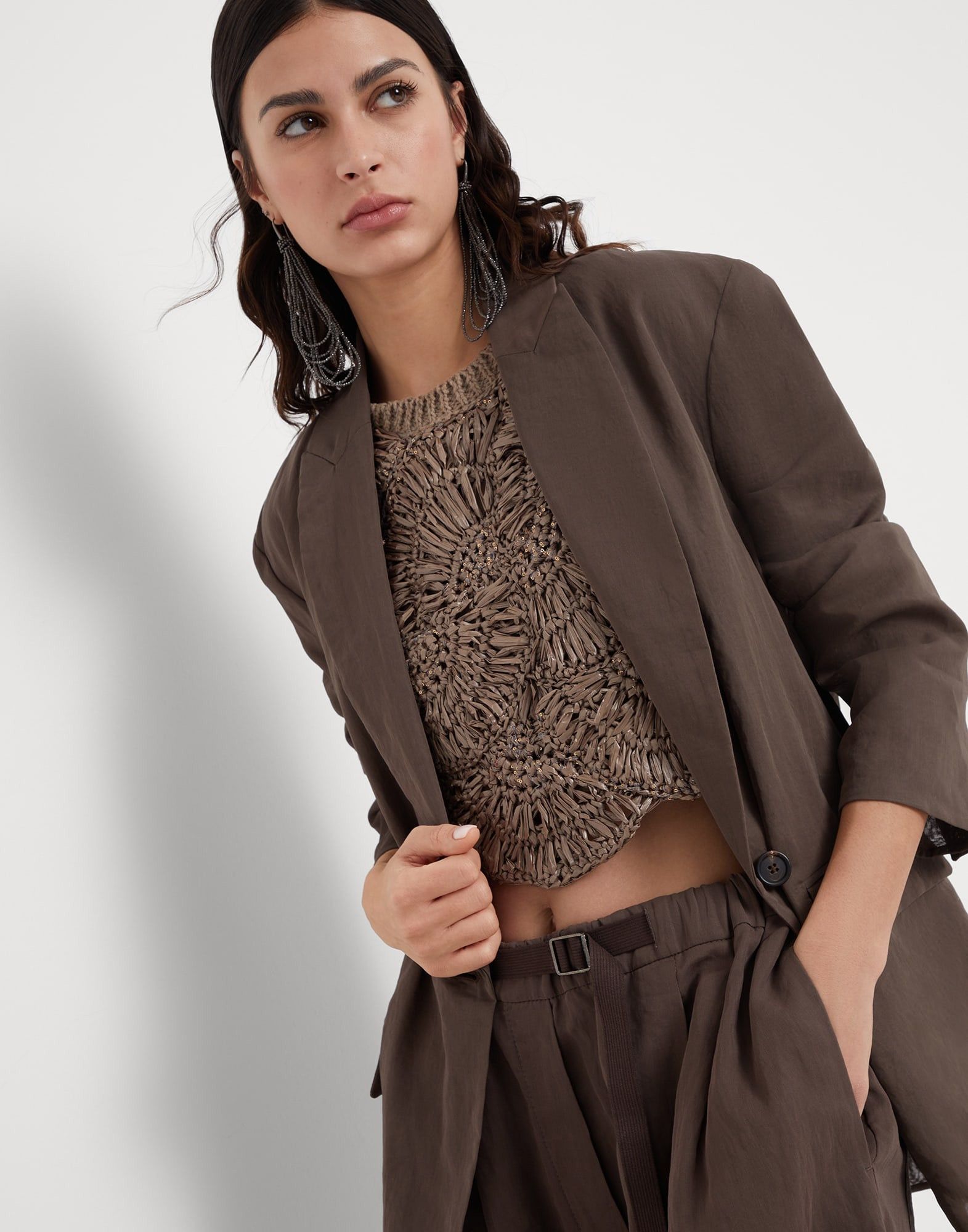 Brunello Cucinelli o1w1db10825 Woven Jacket Wool in Dark Brown Size S / US 4 / IT 40 - 4 Thumbnail