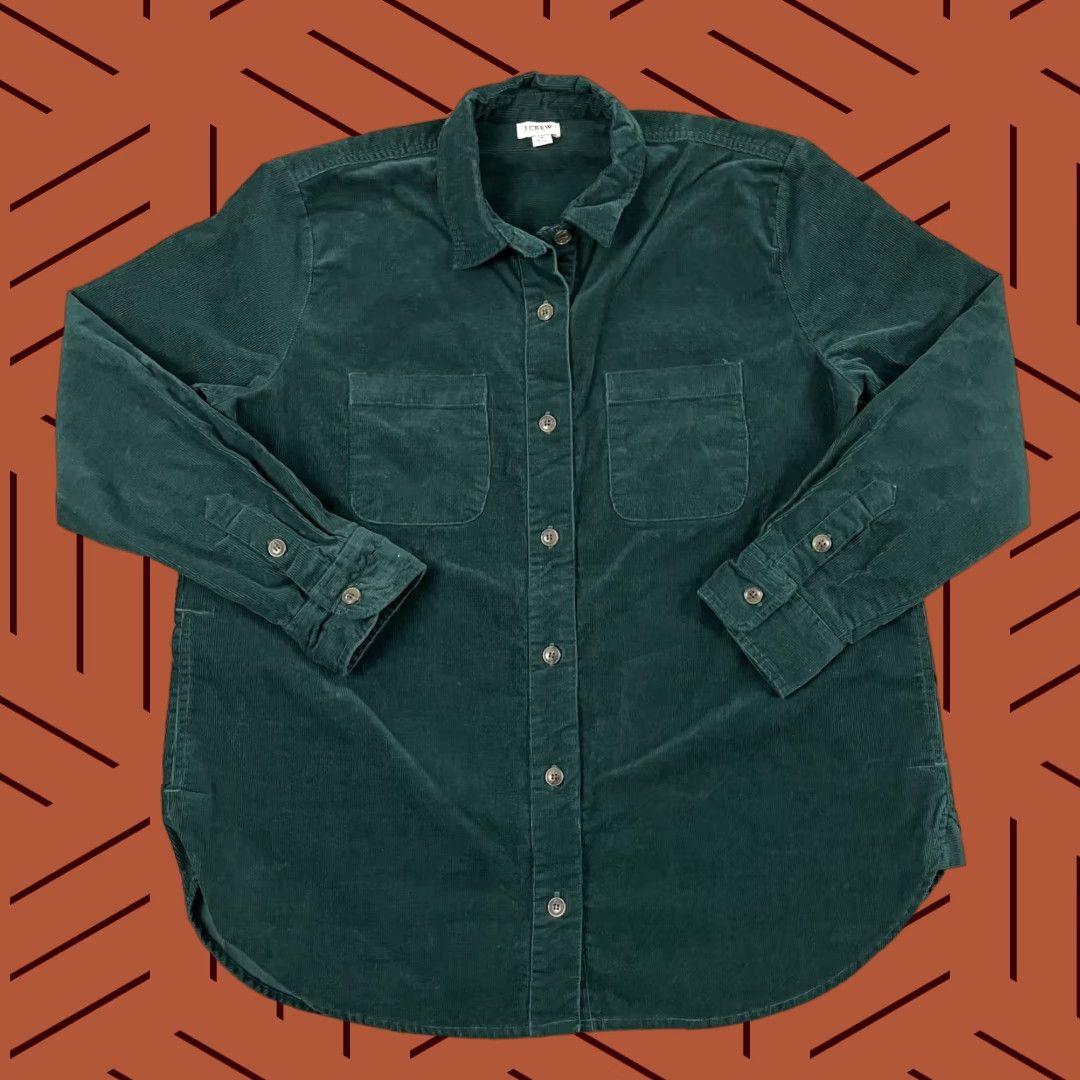 J.Crew J.CREW Shirt Jacket Shacket Womens Medium Oversized Green Corduroy Pocket Button Size M / US 6-8 / IT 42-44 - 1 Thumbnail
