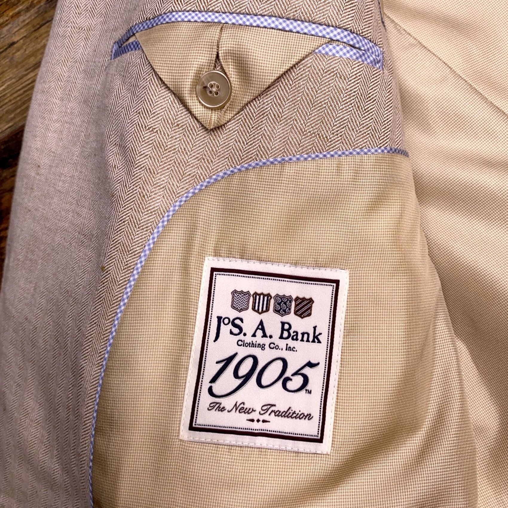 Jos. A. Bank Jos. A. Bank Sport Coat Mens 46 Long Tan Herringbone Linen Blend Slim Single-Breasted 2-Button Notch Lapel Long Jacket Chest 48 Vintage: No Size US S / EU 44-46 / 1 - 4 Thumbnail