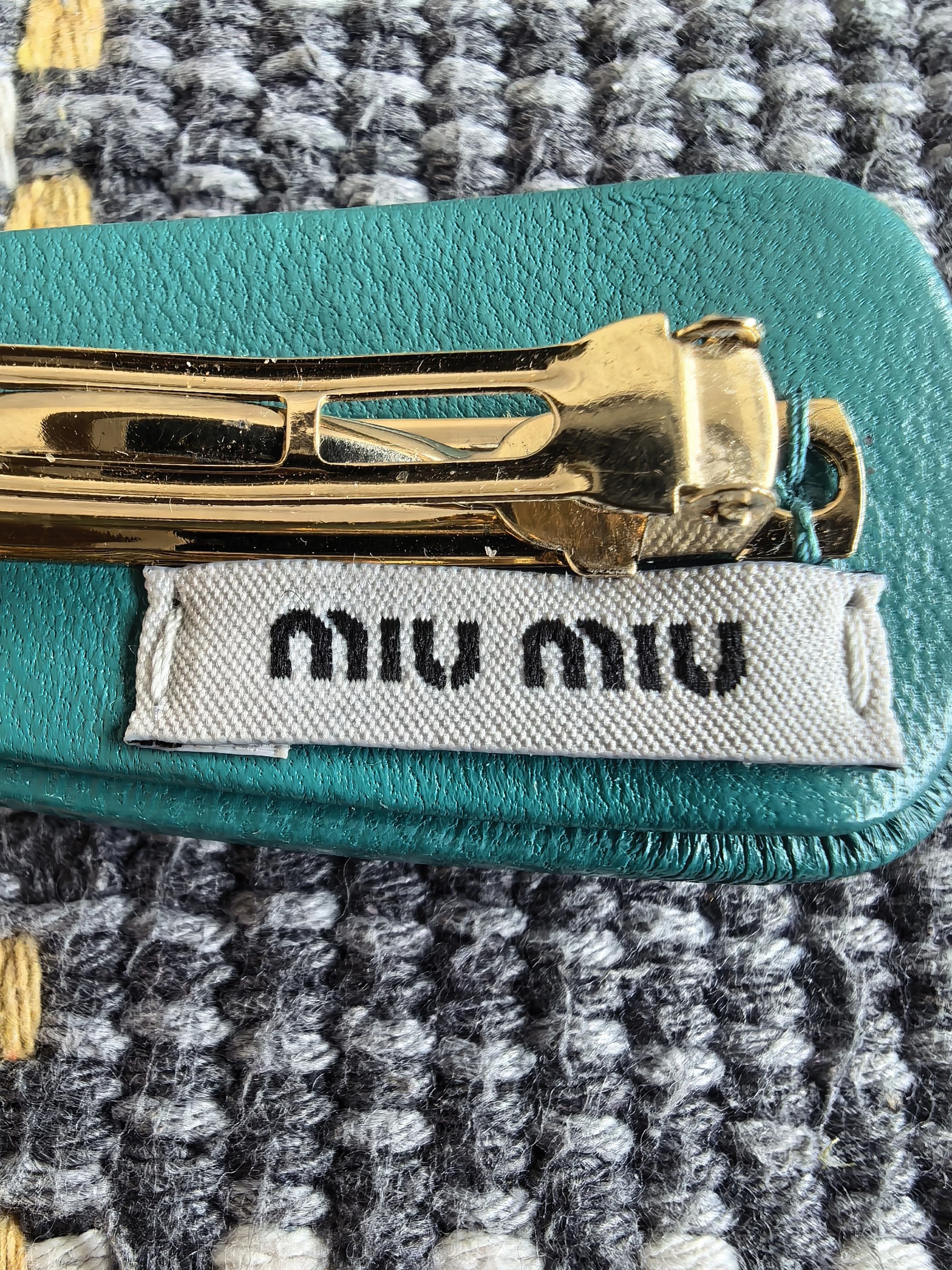 Miu Miu MIU MIU Deep Green Leather Hair Clip Gold Clasp Size ONE SIZE - 2 Thumbnail