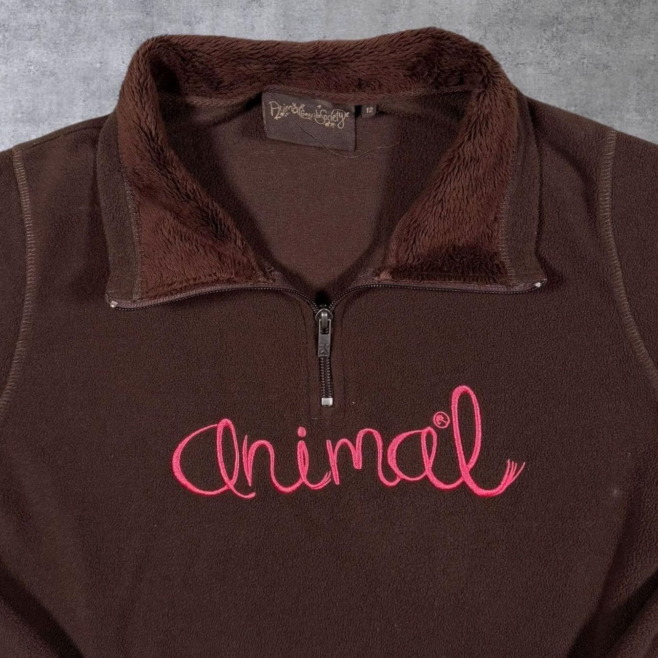 Vintage Animal Embroidered Brown Fleece 1/4 Zip Lightweight Sweatshirt Women's UK 12 Size XL / US 12-14 / IT 48-50 - 4 Thumbnail