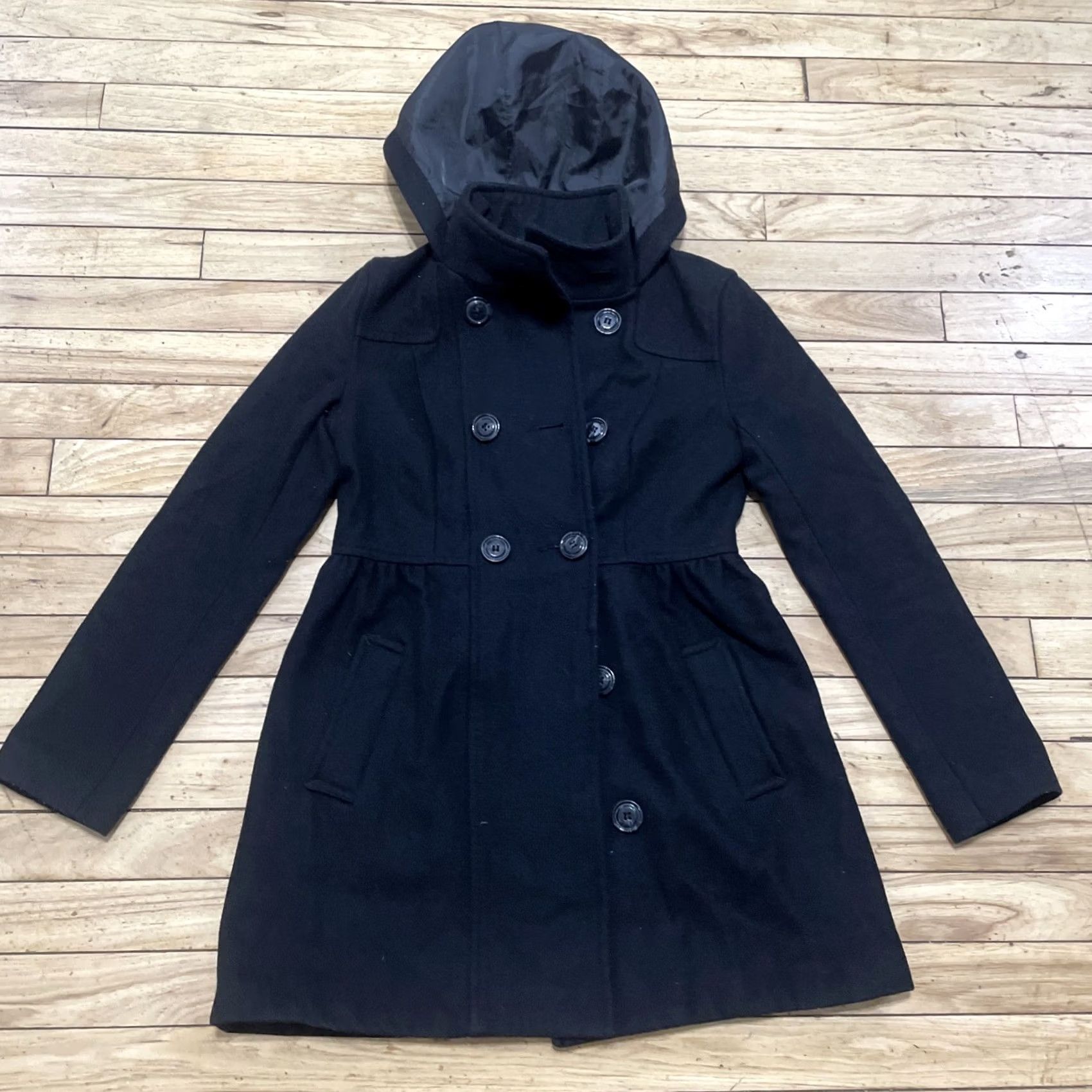 H&M H&M Pea Coat Hoodie Women Junior 4 Lined Black Double Breasted Pockets Button Up Shirt Coat Mens Womens Girls Boys Size S / US 4 / IT 40 - 4 Thumbnail