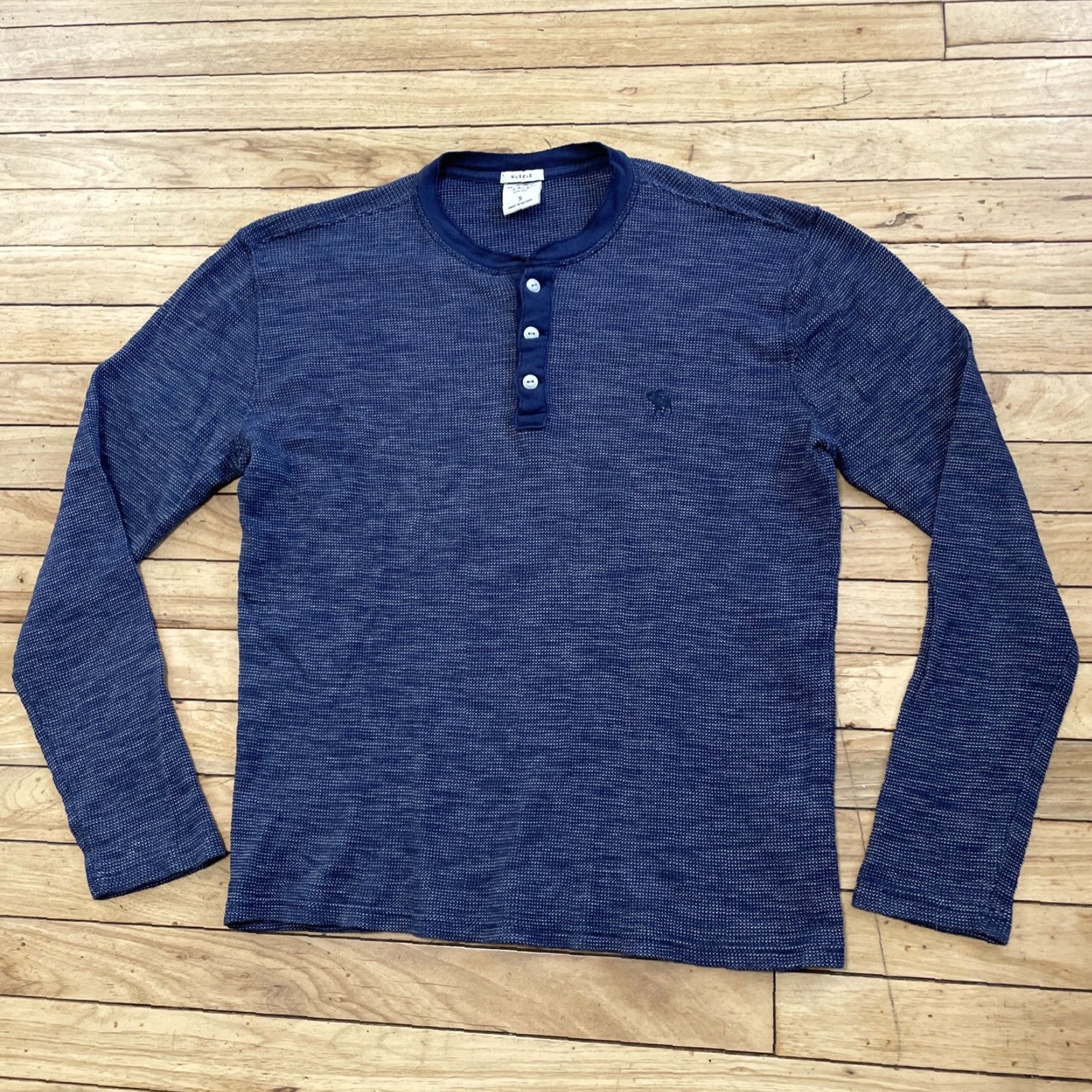Abercrombie & Fitch VINTAGE Abercrombie & Fitch Thermal Henley Shirt Men S Blue Pique Knit Moose Logo Embroidered Size US S / EU 44-46 / 1 - 3 Thumbnail