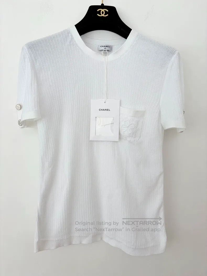 Chanel Chanel Camelia pocket cuff decoration knitted short sleeve Size XS / US 0-2 / IT 36-38 - 1 Thumbnail
