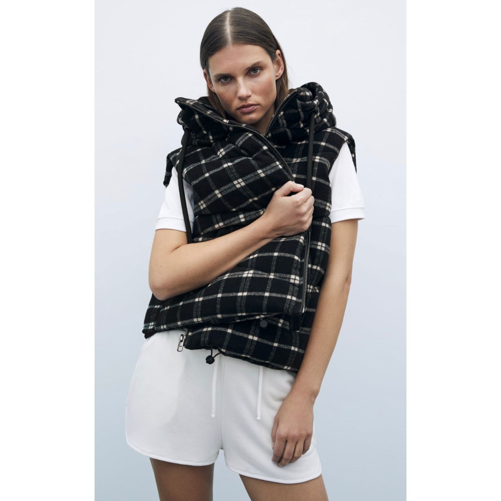 Zara Zara plaid quilted vest ecru/black Size XS / US 0-2 / IT 36-38 - 11 Thumbnail