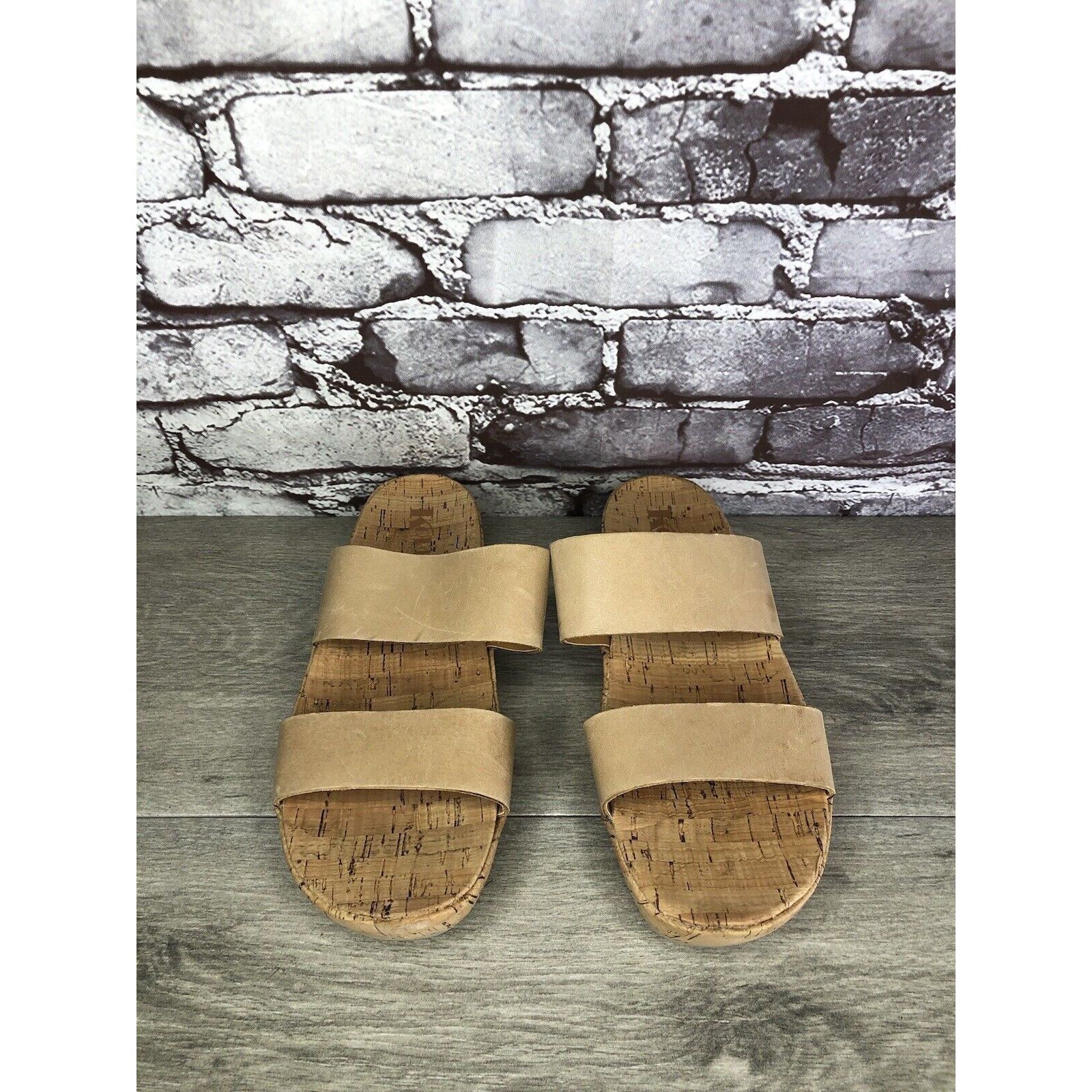 Other Korks Nude Leather Slip On Slides Cork Casual Wedge Shoes Wo Size US 9 / IT 39 - 9 Thumbnail
