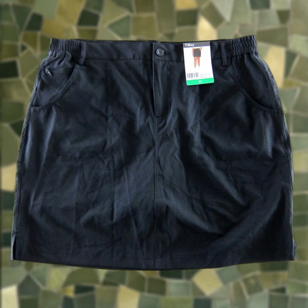 Tilley NWT Tilley Black Shorts Lined Zip Pocket Cargo Hike Travel Trek Skort Skirt XL Size 40" / US 18 - 1 Thumbnail