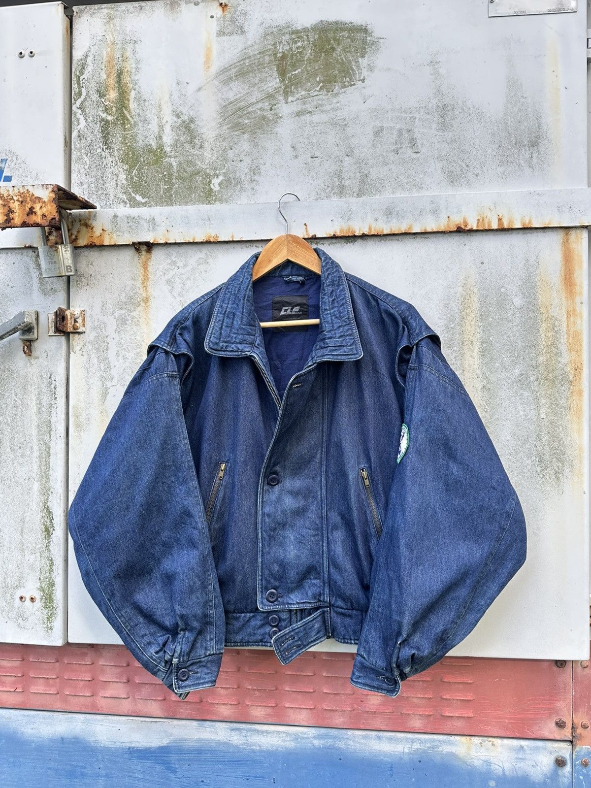 Vintage 👹Vintage Cle Man Baggy Denim Bomber Jacket Size US L / EU 52-54 / 3 - 2 Thumbnail