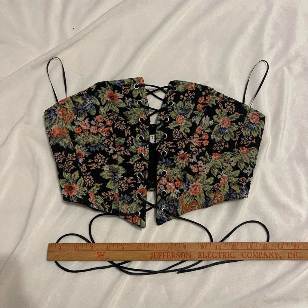 The Unbranded Brand Floral Lace-Up vtg Corset Top - Black(measurements shown) Size S / US 4 / IT 40 - 4 Thumbnail
