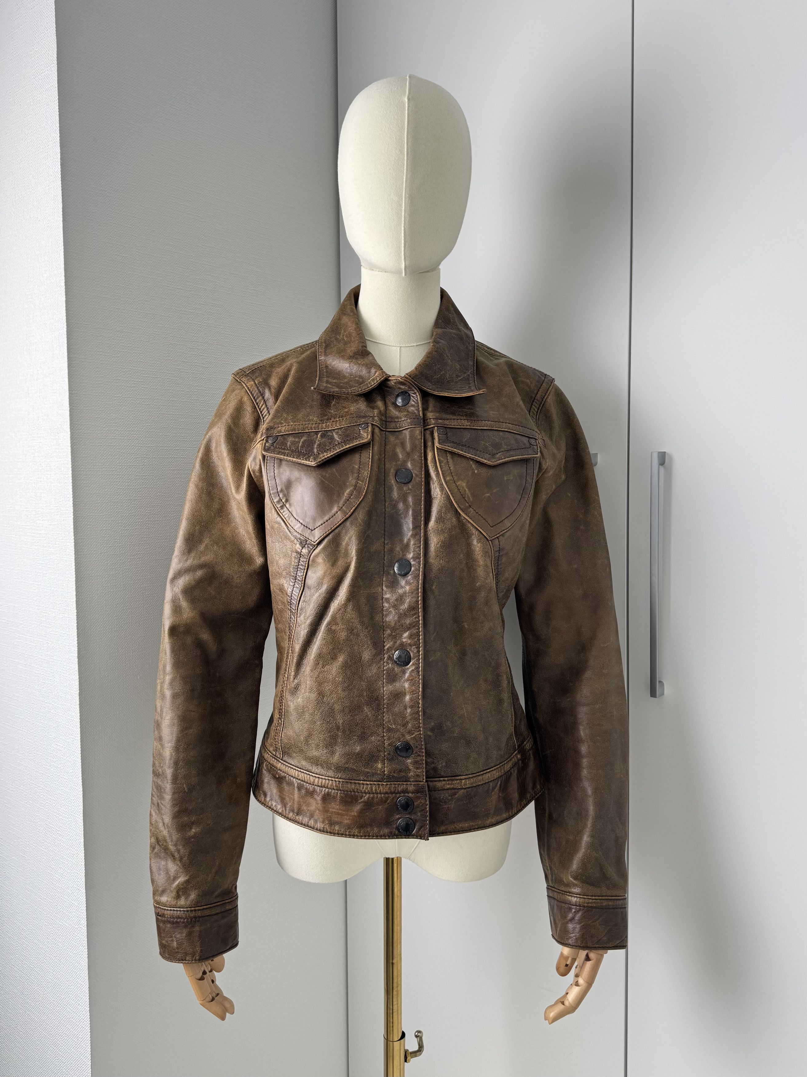 Vintage Y2K Brown Leather Jacket Womens Fitted Button Up Biker Style Size S / US 4 / IT 40 - 1 Thumbnail