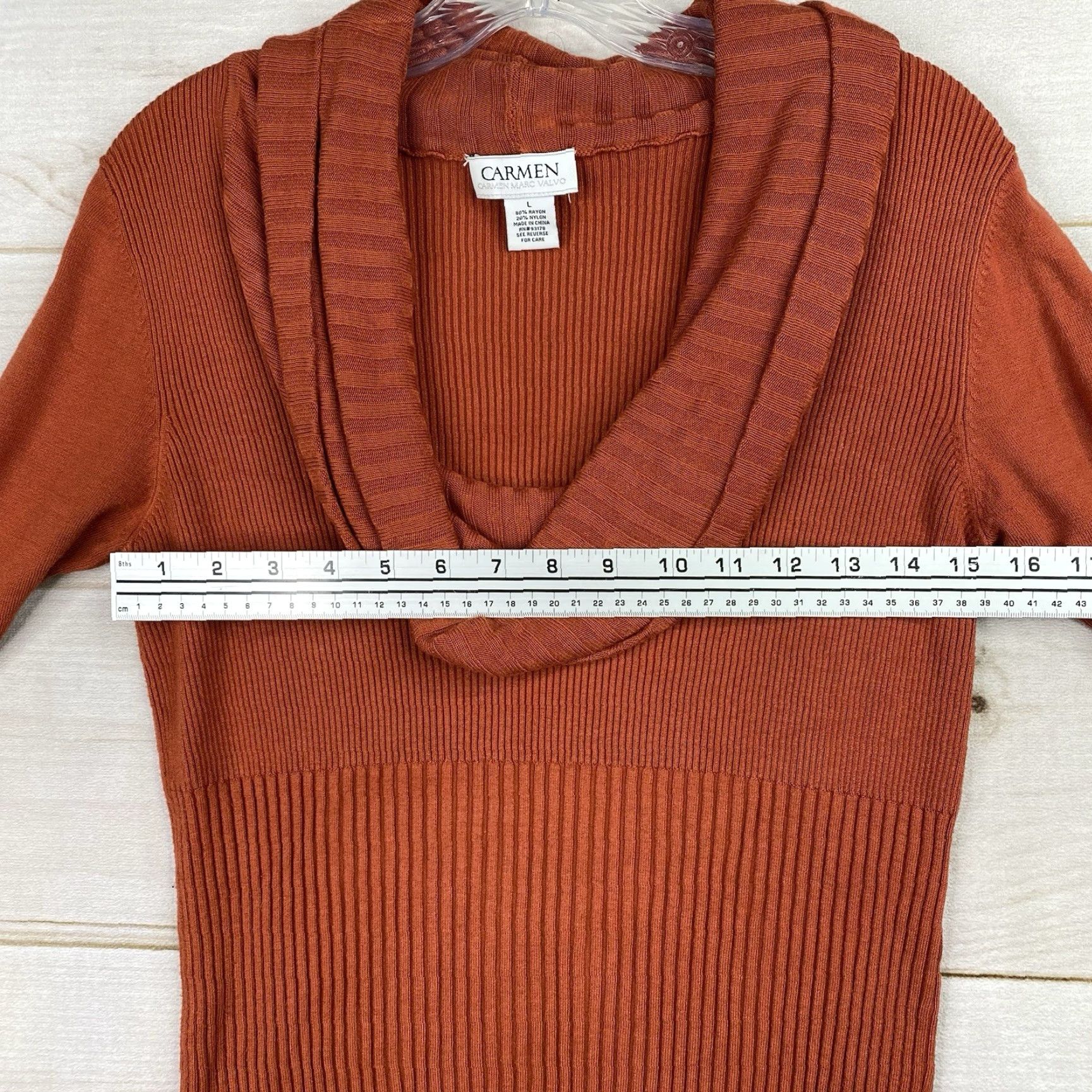 Vintage Carmen Marc Valvo Sweater Womens L Red Cowl Neck Stretch Knitted Ribbed Knit Bell Sleeve Size L / US 10 / IT 46 - 4 Thumbnail