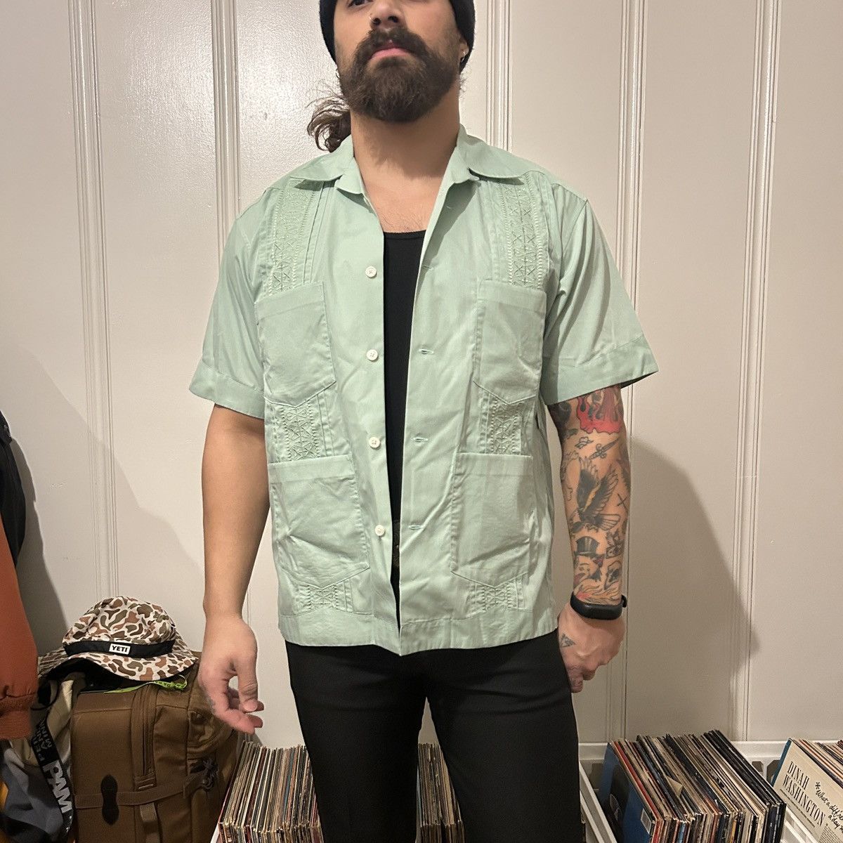 Schott Schott Camp Collar Embroidered Mint Button Up Shirt Size US L / EU 52-54 / 3 - 1 Thumbnail