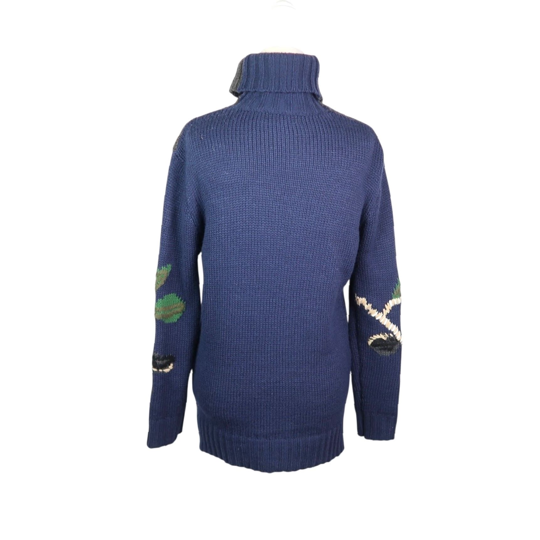Olive VINTAGE Navy Blue Red Olive Green Floral Wool Blend Turtleneck Sweater Size M / US 6-8 / IT 42-44 - 4 Thumbnail