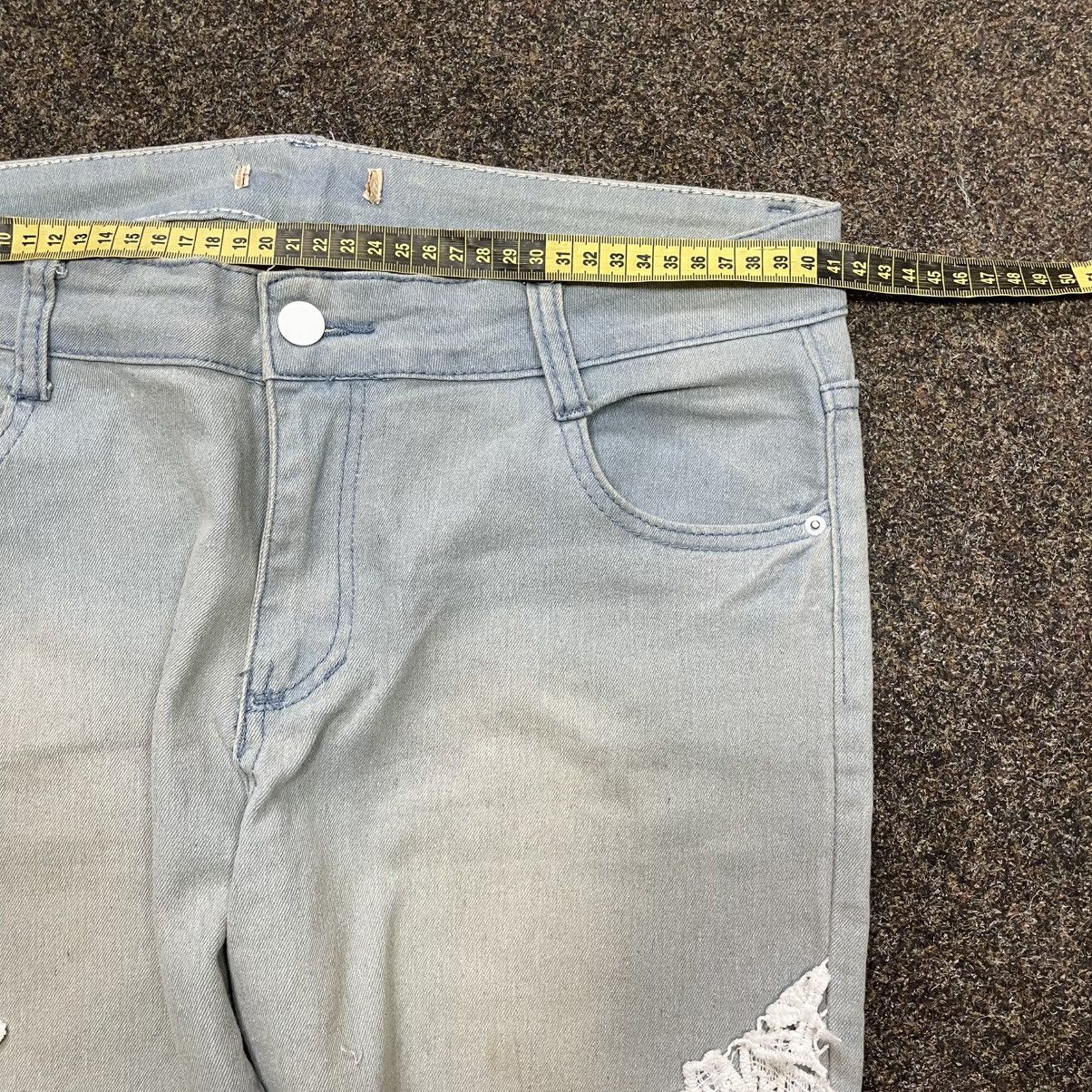 Vintage Y2K Vintage Floral Lace Distressed Wide Leg Jeans Cream Punk Size 32" / US 10 / IT 46 - 7 Thumbnail