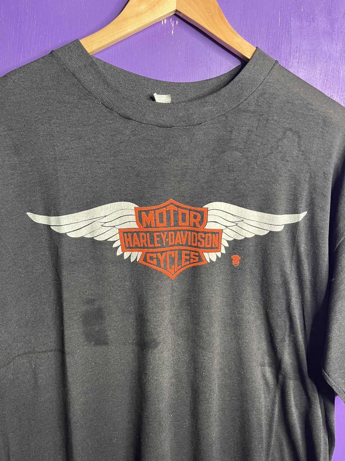 Harley Davidson × Vintage Vintage 80s Harley Davidson wings logo t-shirt Size US XL / EU 56 / 4 - 3 Thumbnail