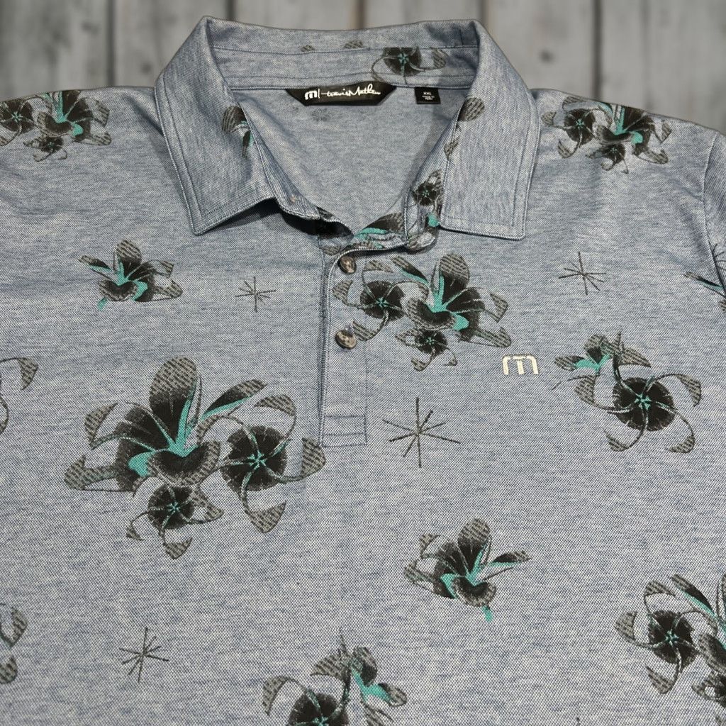 TravisMathew TRAVIS MATHEW Polo Shirt Men’s 2XL Blue Floral Print Golf Pima Cotton Blend Logo Shirt Size US XXL / EU 58 / 5 - 1 Thumbnail