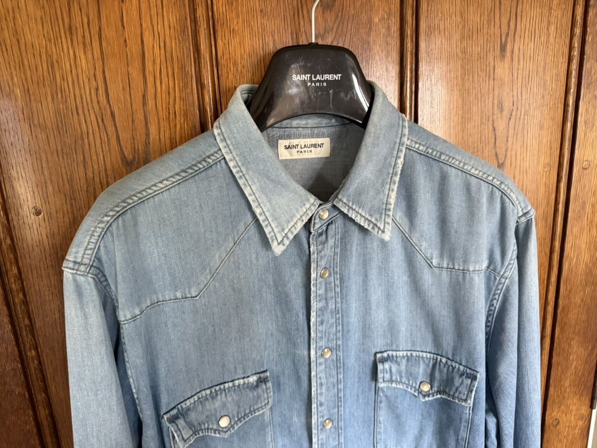 FW16 Saint Laurent distressed crash denim shirt Hedi Slimane